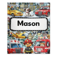 Custom Fire Dog Rescue Blanket – Personalized Firefighter Blanket – Gift for Kids