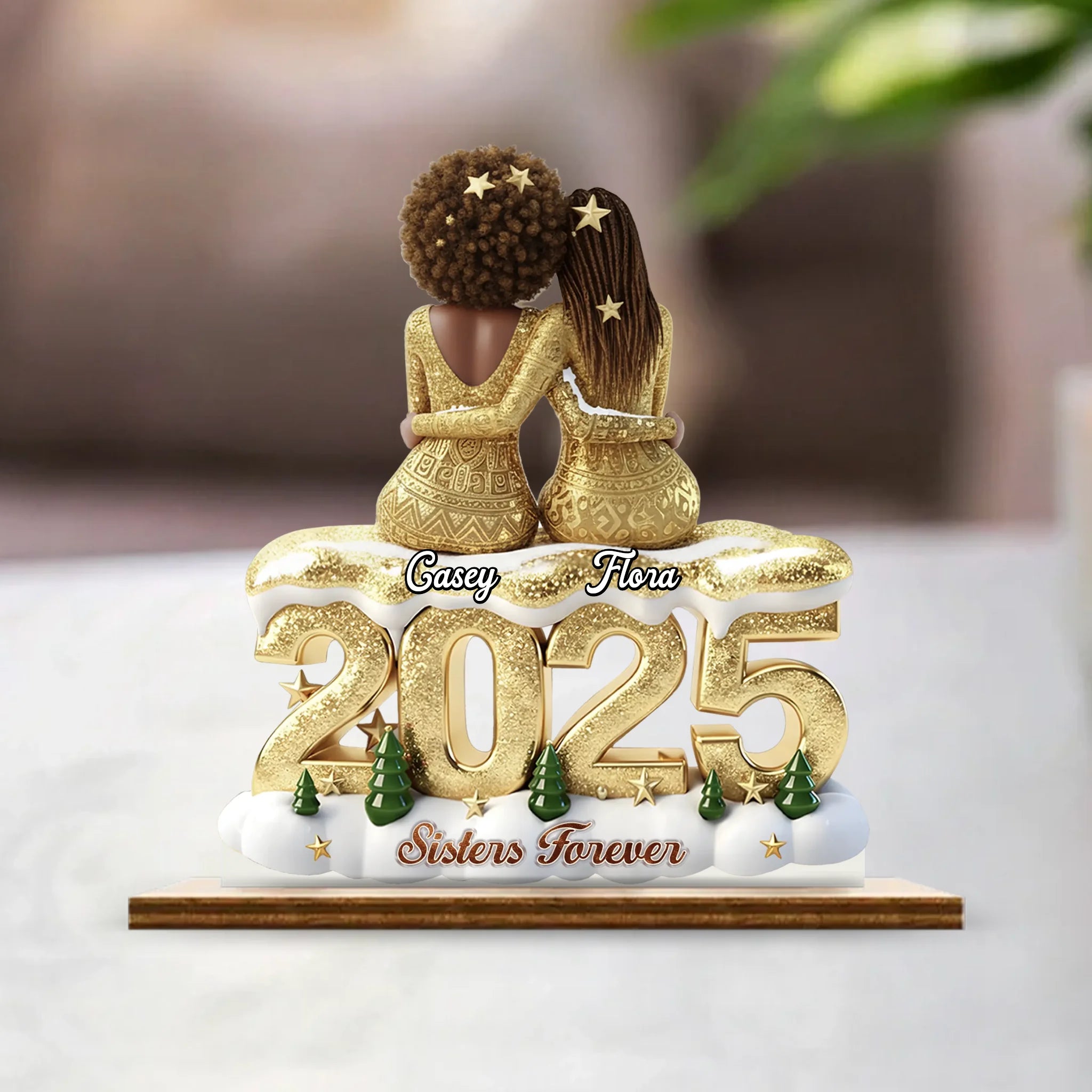 Sisters And Besties Forever Customized Wooden Ornaments- Personalized Title, Number of Characters and Names Wooden Plaque - Christmas Gift For Sister, Besties