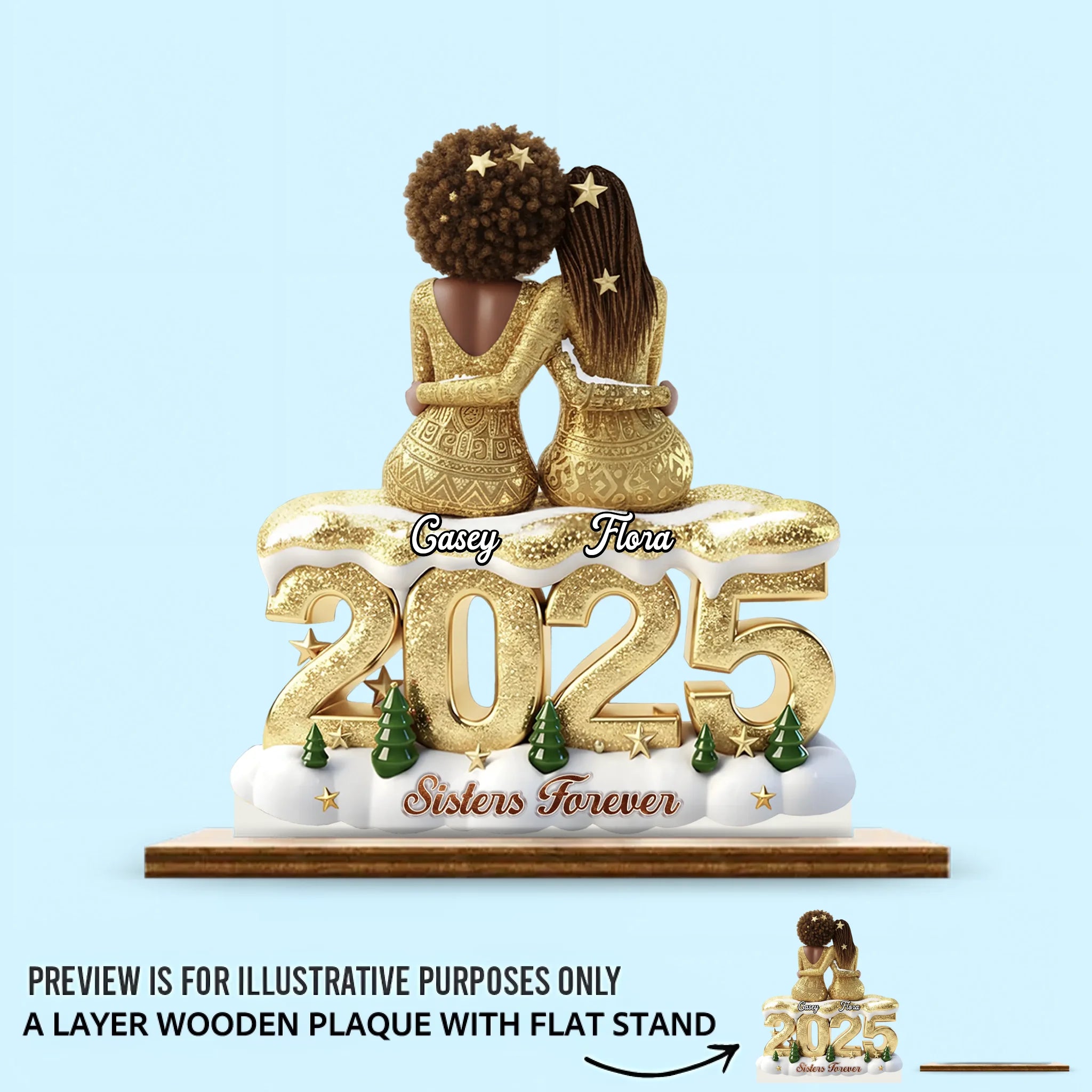 Sisters And Besties Forever Customized Wooden Ornaments- Personalized Title, Number of Characters and Names Wooden Plaque - Christmas Gift For Sister, Besties