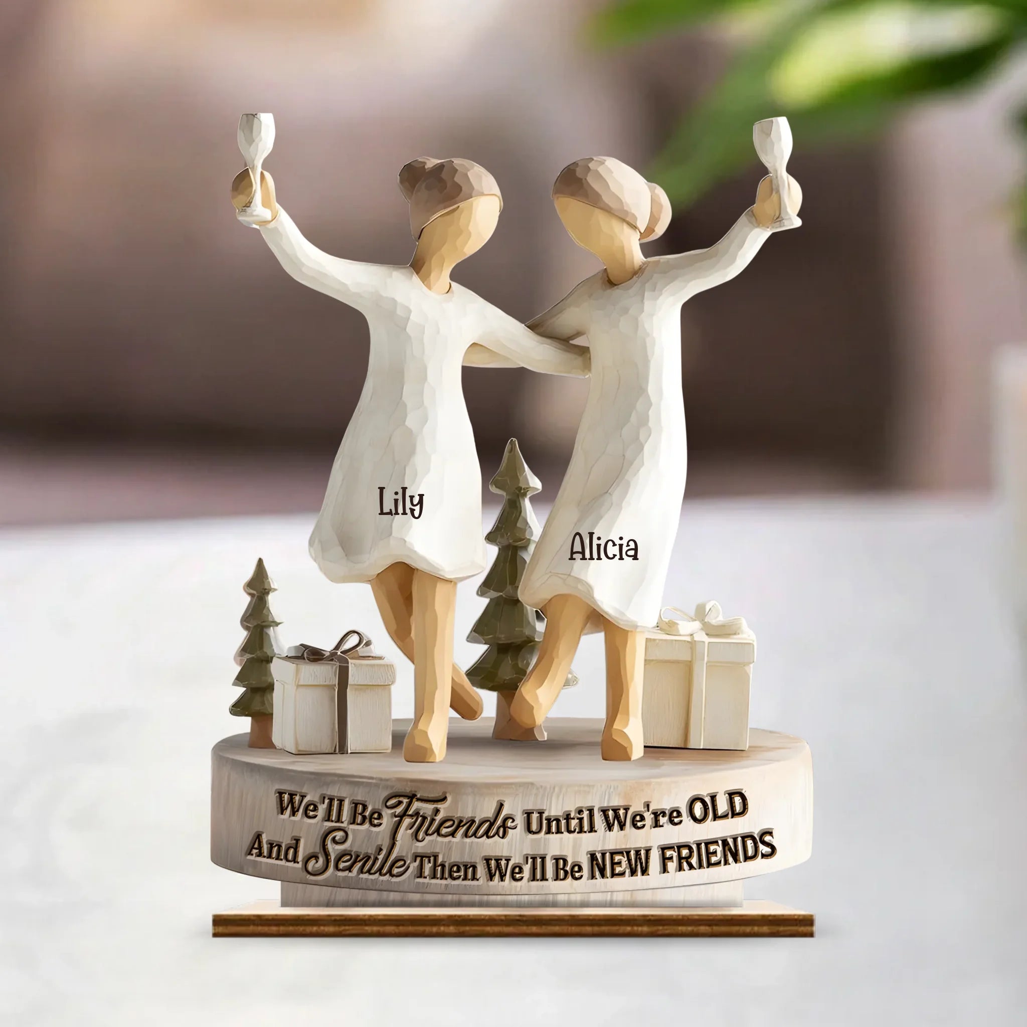We'll Be Friends Until We're Old And Senile Customized Wooden Ornaments- Personalized Title, Number of Characters and Names Wooden Plaque - Christmas Gift For Sister, Besties