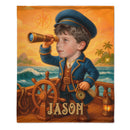 Custom Captain Adventure Blanket – Personalized Nautical Throw – Gift for Kids