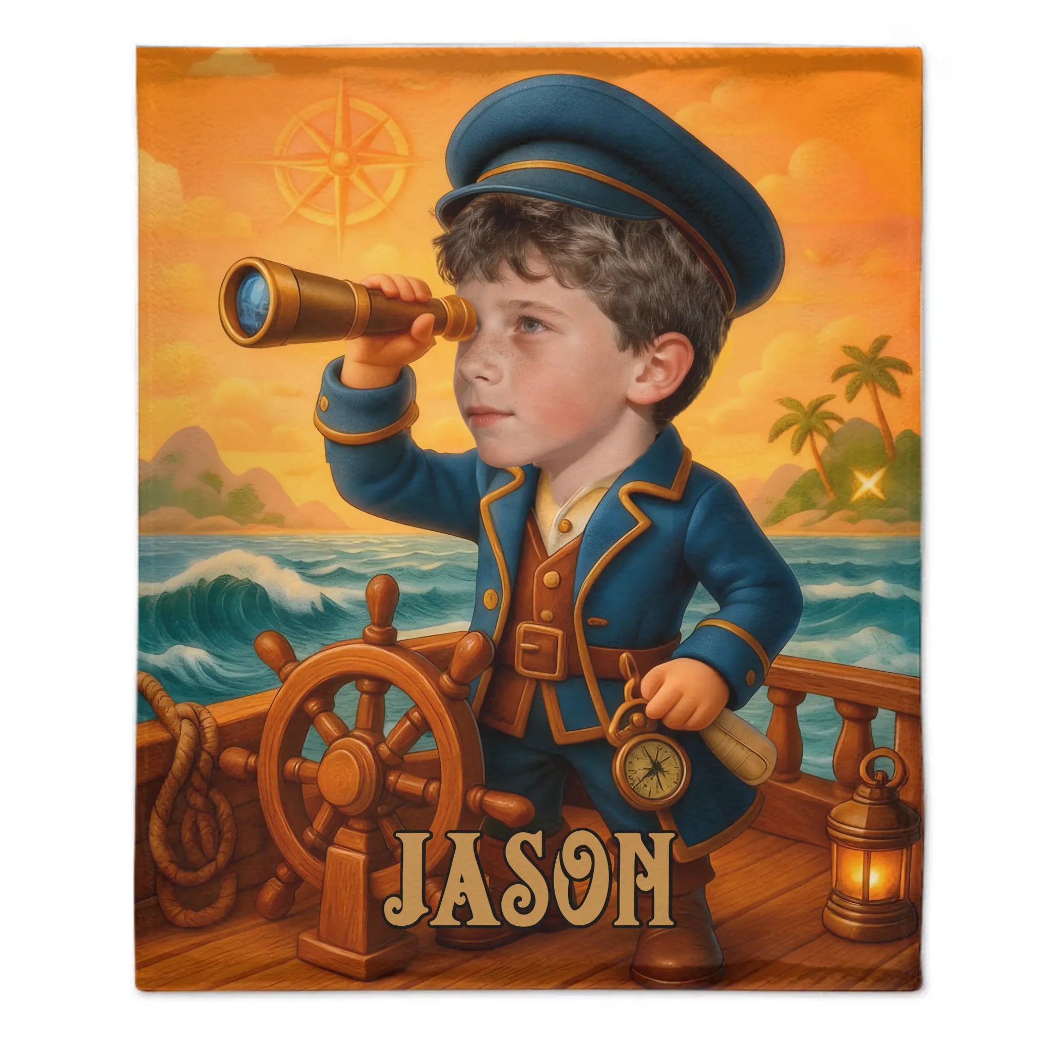 Custom Captain Adventure Blanket – Personalized Nautical Throw – Gift for Kids