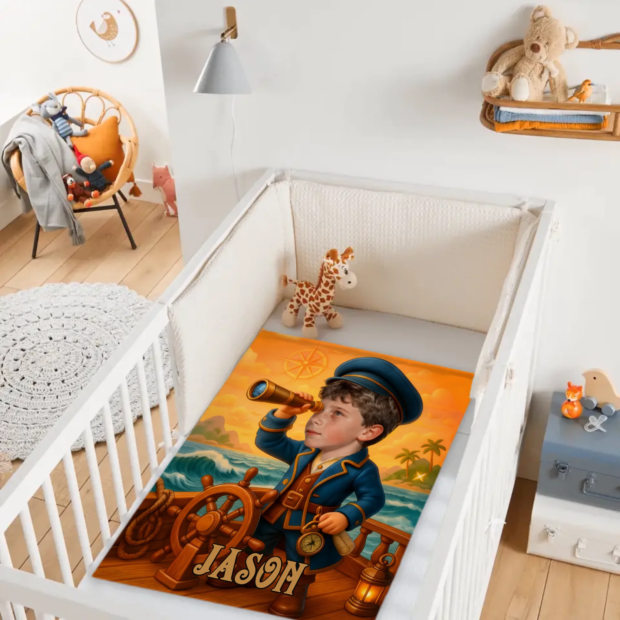 Custom Captain Adventure Blanket – Personalized Nautical Throw – Gift for Kids