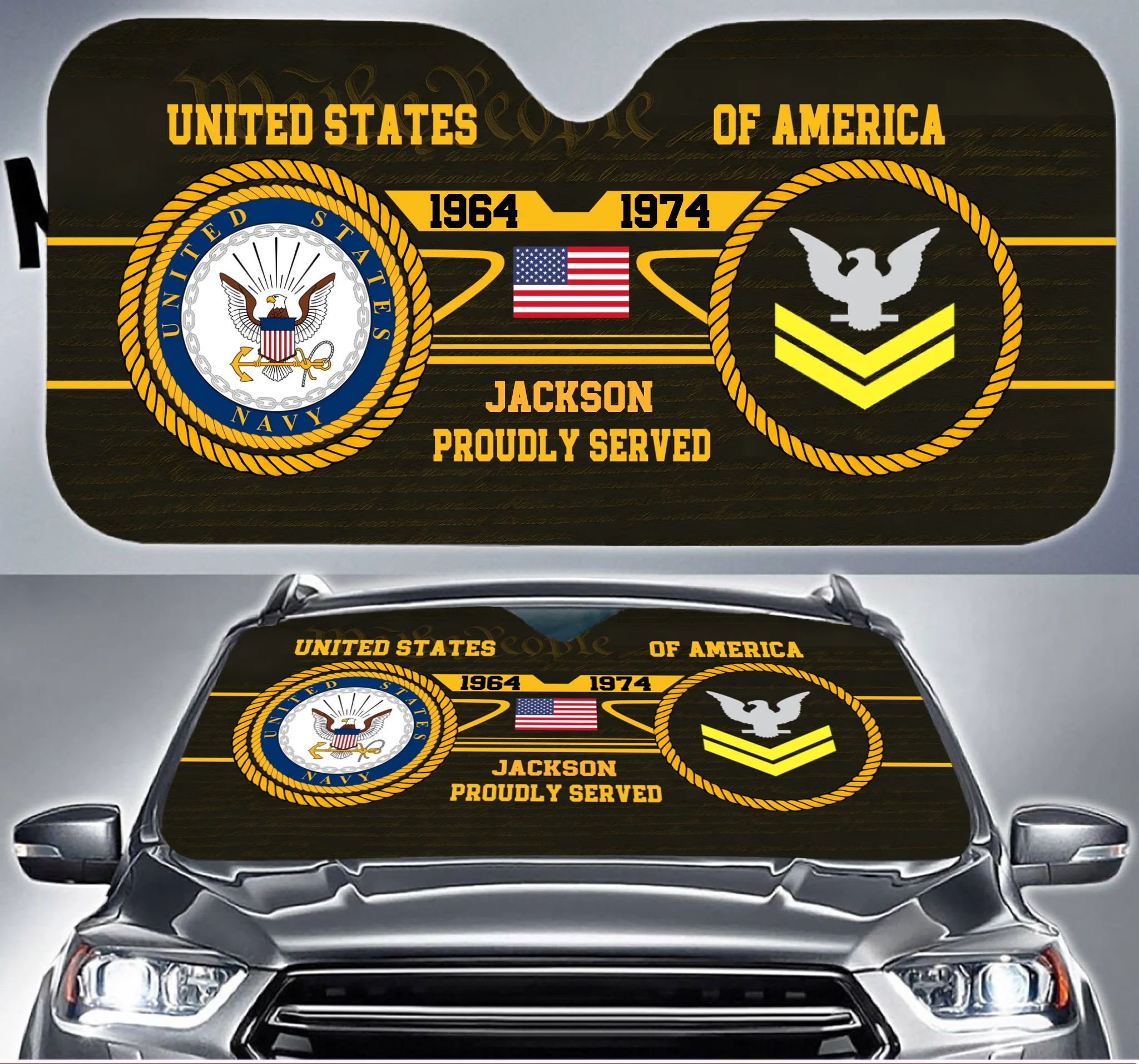 Proud U.S. Soldiers Customized Military Car Sunshade - Personalized Branch, Name And Dates - Car Decoration Gift For Soldiers