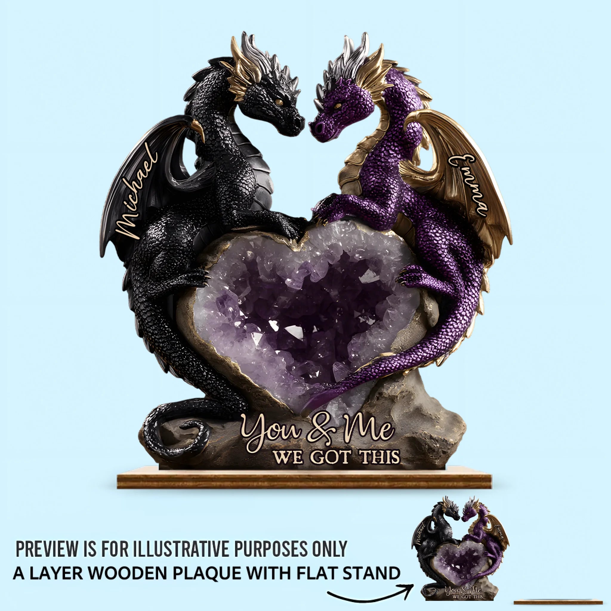 You & Me We Got This Customized Wooden Ornaments- Personalized Pattern and Names Wooden Plaque - Gift For Dragon Lovers, Couple