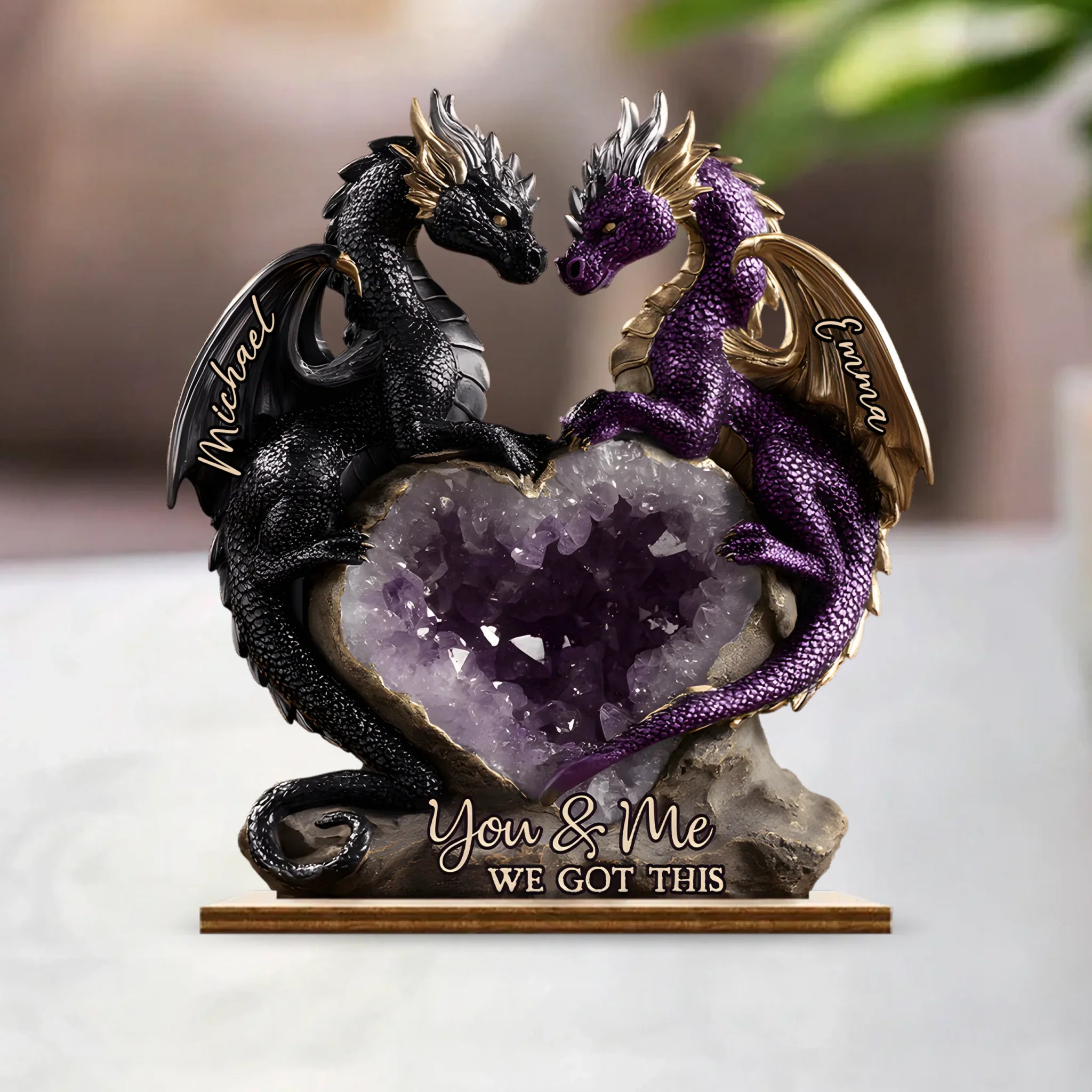 You & Me We Got This Customized Wooden Ornaments- Personalized Pattern and Names Wooden Plaque - Gift For Dragon Lovers, Couple