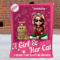 A Girl/Boy & Her/His Cats Has Unbreakable Bond Custom Blanket - Personalized Cartoon Characters - Christmas Gift For Cat Lovers