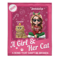 A Girl/Boy & Her/His Cats Has Unbreakable Bond Custom Blanket - Personalized Cartoon Characters - Christmas Gift For Cat Lovers