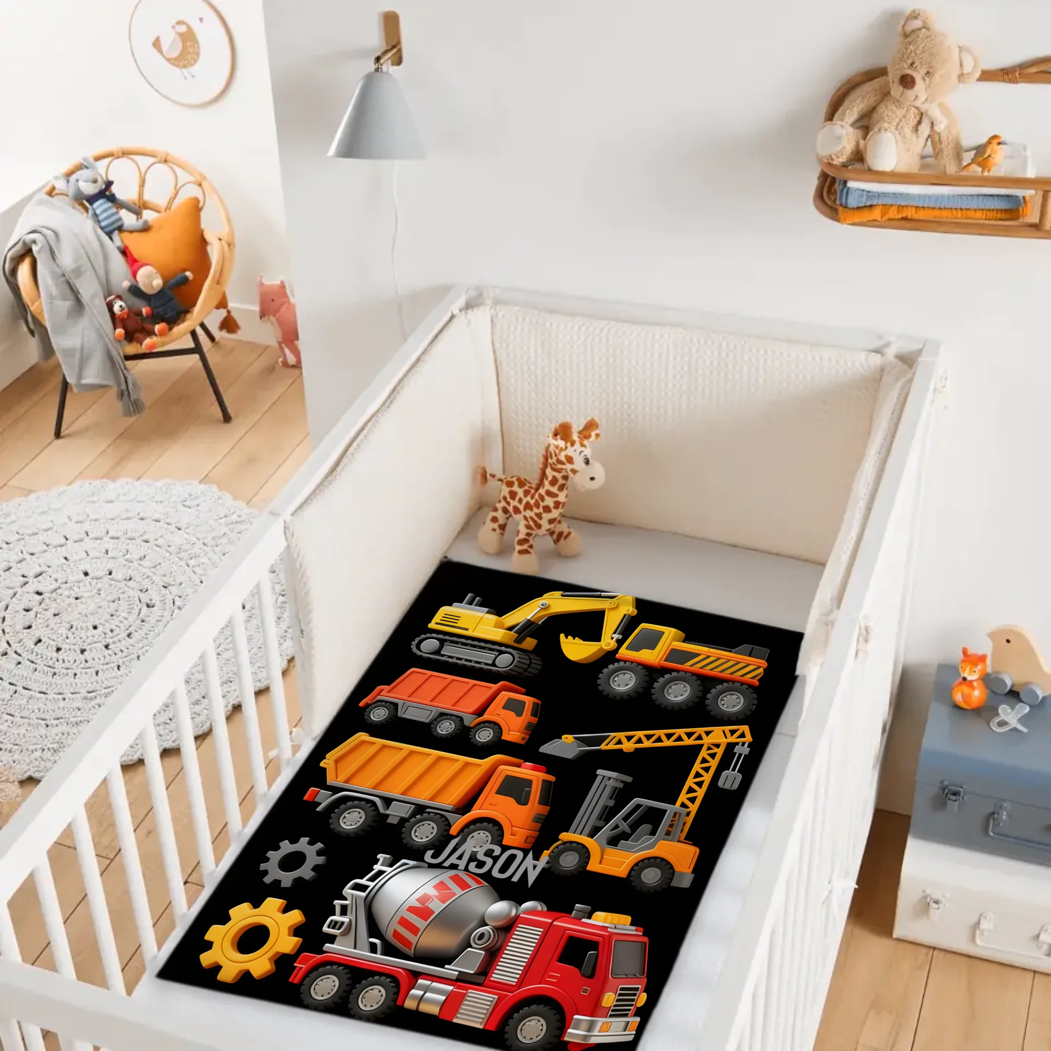 Custom Construction Vehicles Blanket – Personalized Construction Trucks Throw (Custom Name) – Gift for Kids & Toddlers