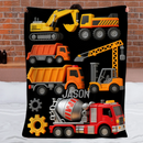 Custom Construction Vehicles Blanket – Personalized Construction Trucks Throw (Custom Name) – Gift for Kids & Toddlers
