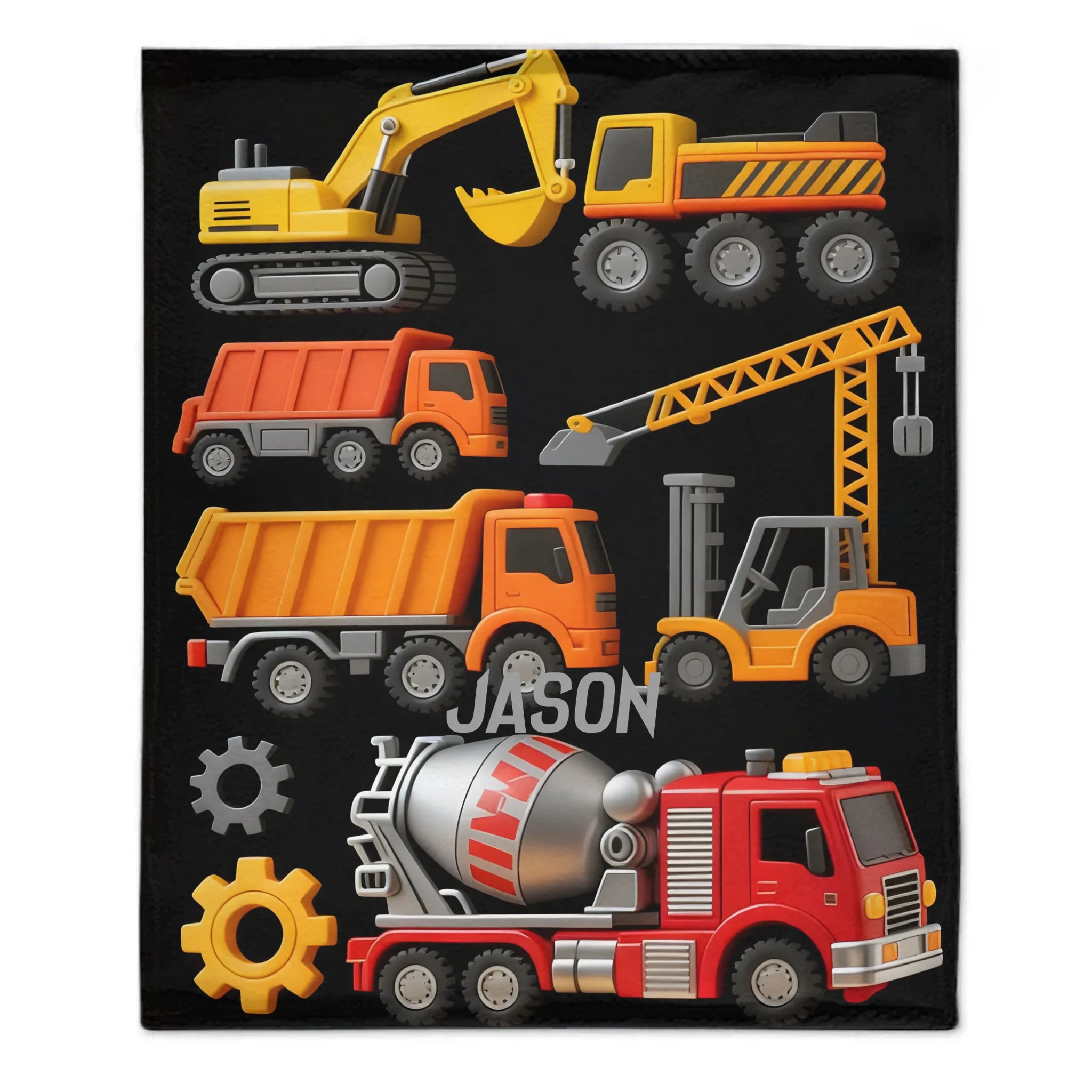 Custom Construction Vehicles Blanket – Personalized Construction Trucks Throw (Custom Name) – Gift for Kids & Toddlers