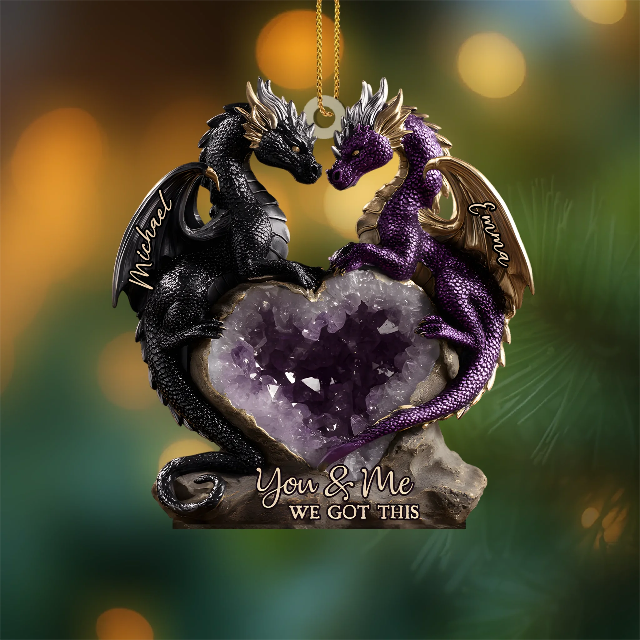 You & Me We Got This Customized Acrylic Ornament - Personalized Pattern and Names - Decor Gift For Dragon Lovers, Couple