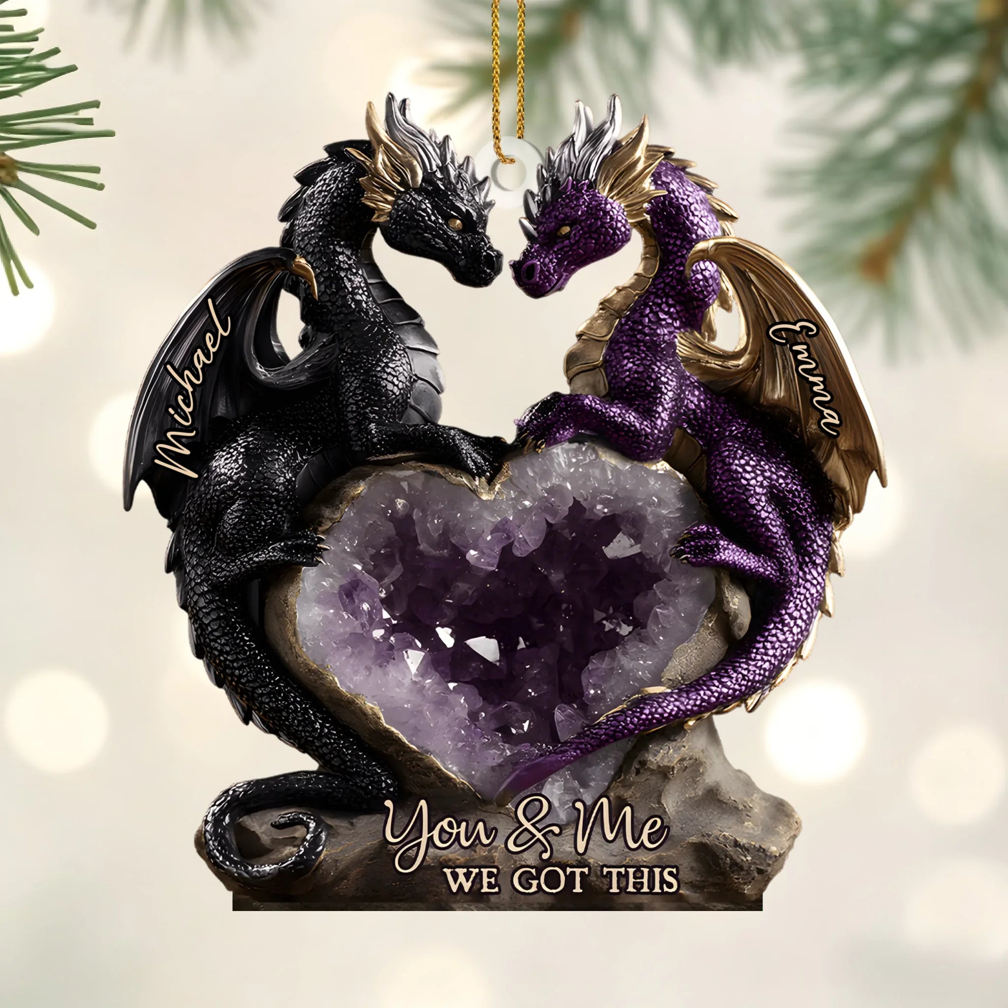 You & Me We Got This Customized Acrylic Ornament - Personalized Pattern and Names - Decor Gift For Dragon Lovers, Couple