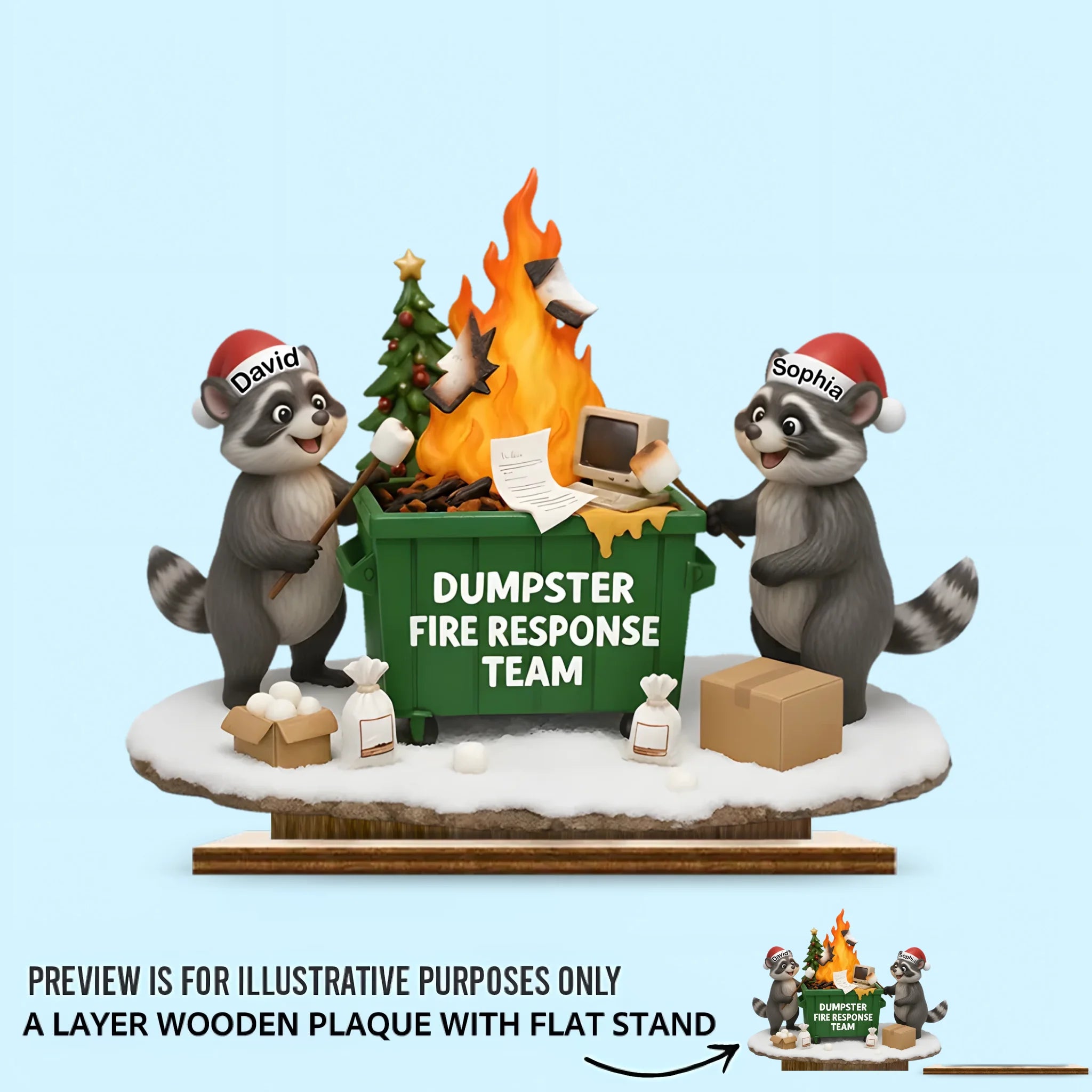 Funny Raccoon Dumpster on Fire Response Team Customized Wooden Ornaments - Personalized Names Wooden Plaque - Funny Holiday Gift for Coworkers