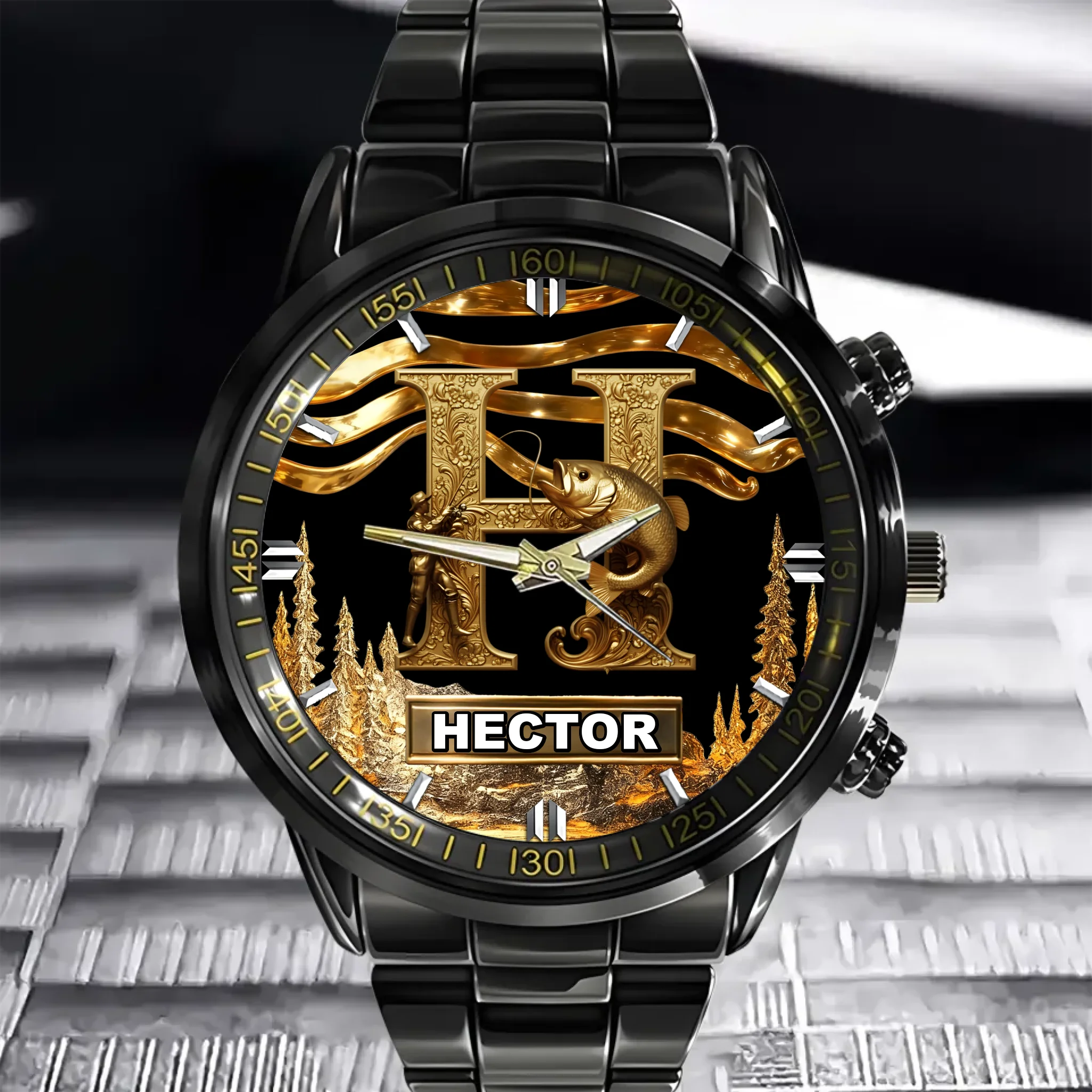 Alphabet Initial For Fishing Lovers Custom Watch - Personalized Name - Gift for Fishing Enthusiast