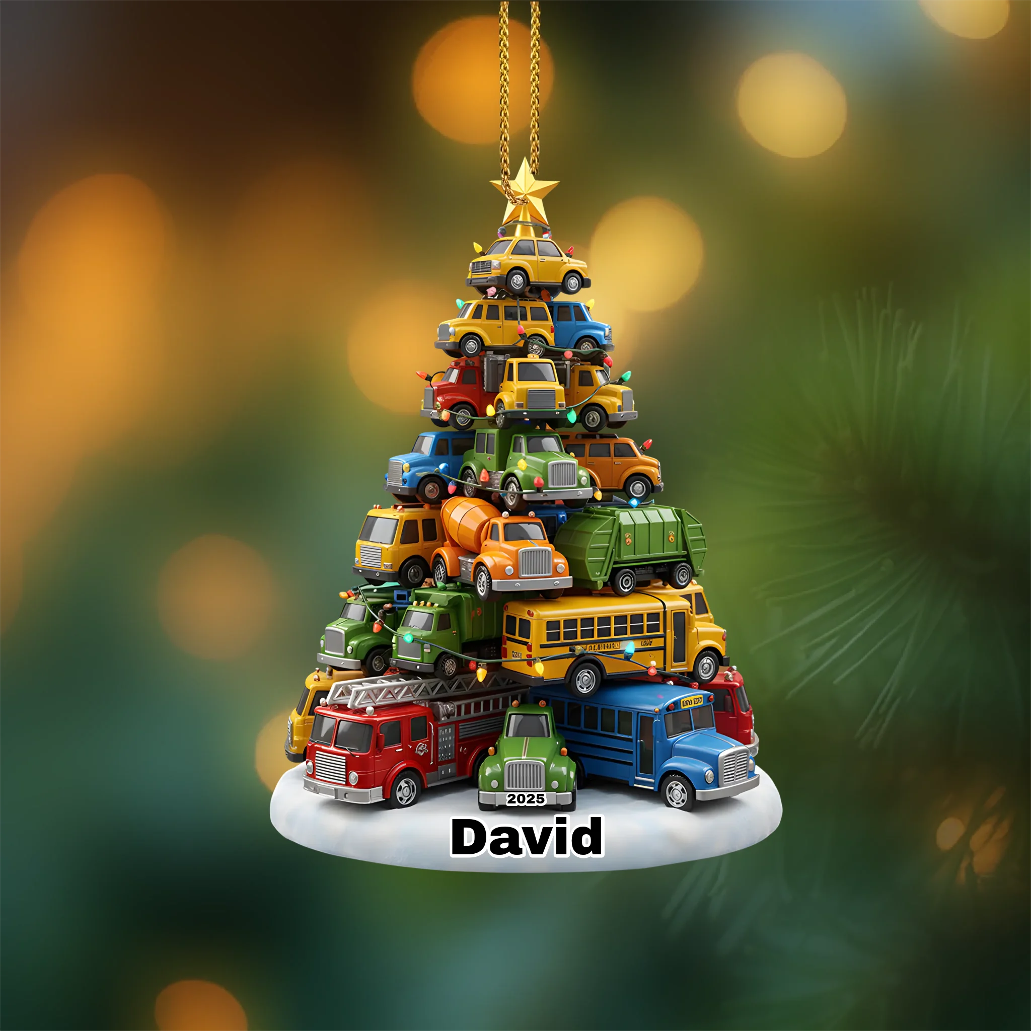 🚛Trucks Christmas Tree Customized Acrylic Ornament - Personalized Year and Name - Christmas Gifts