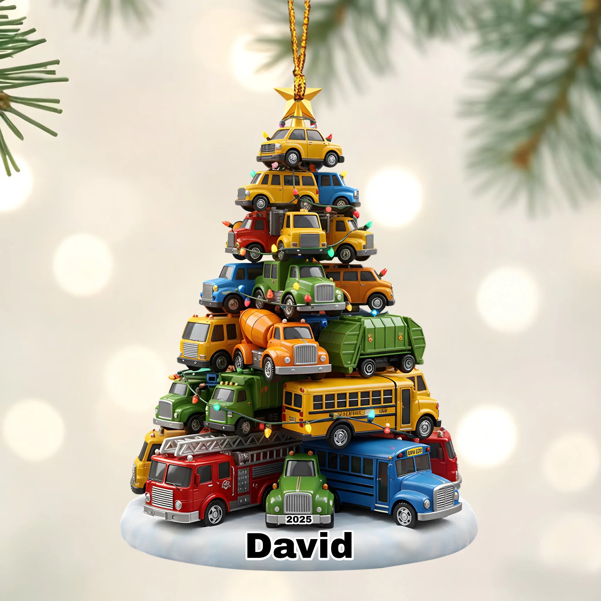 🚛Trucks Christmas Tree Customized Acrylic Ornament - Personalized Year and Name - Christmas Gifts