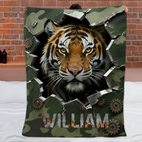 Custom Tiger Blanket – Personalized Jungle Tiger 3D Effect Throw – Gift for Kids & Teens