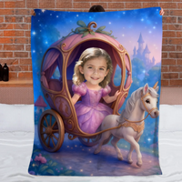 Custom Princess Face Blanket – Personalized Fairy Carriage Photo Throw