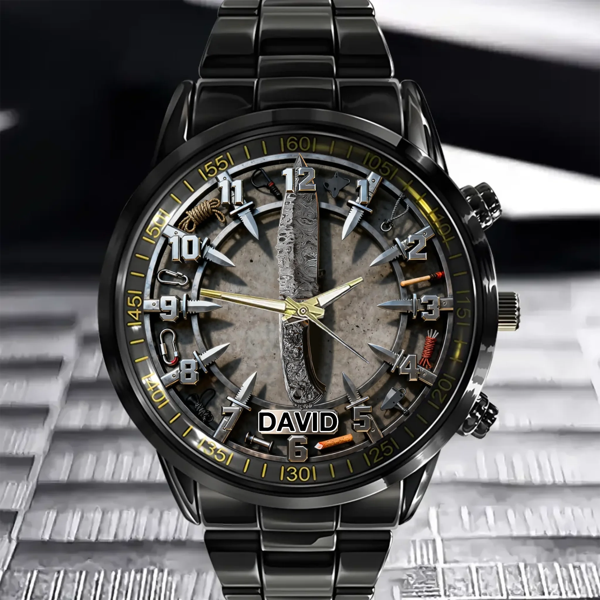 Custom Hunting Knife Themed Watch - Personalized Name - Special Gift For Hunting Lovers