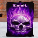 Custom Skull Purple Fire Blanket – Personalized Name Flannel Blanket - Home Decoration Gifts