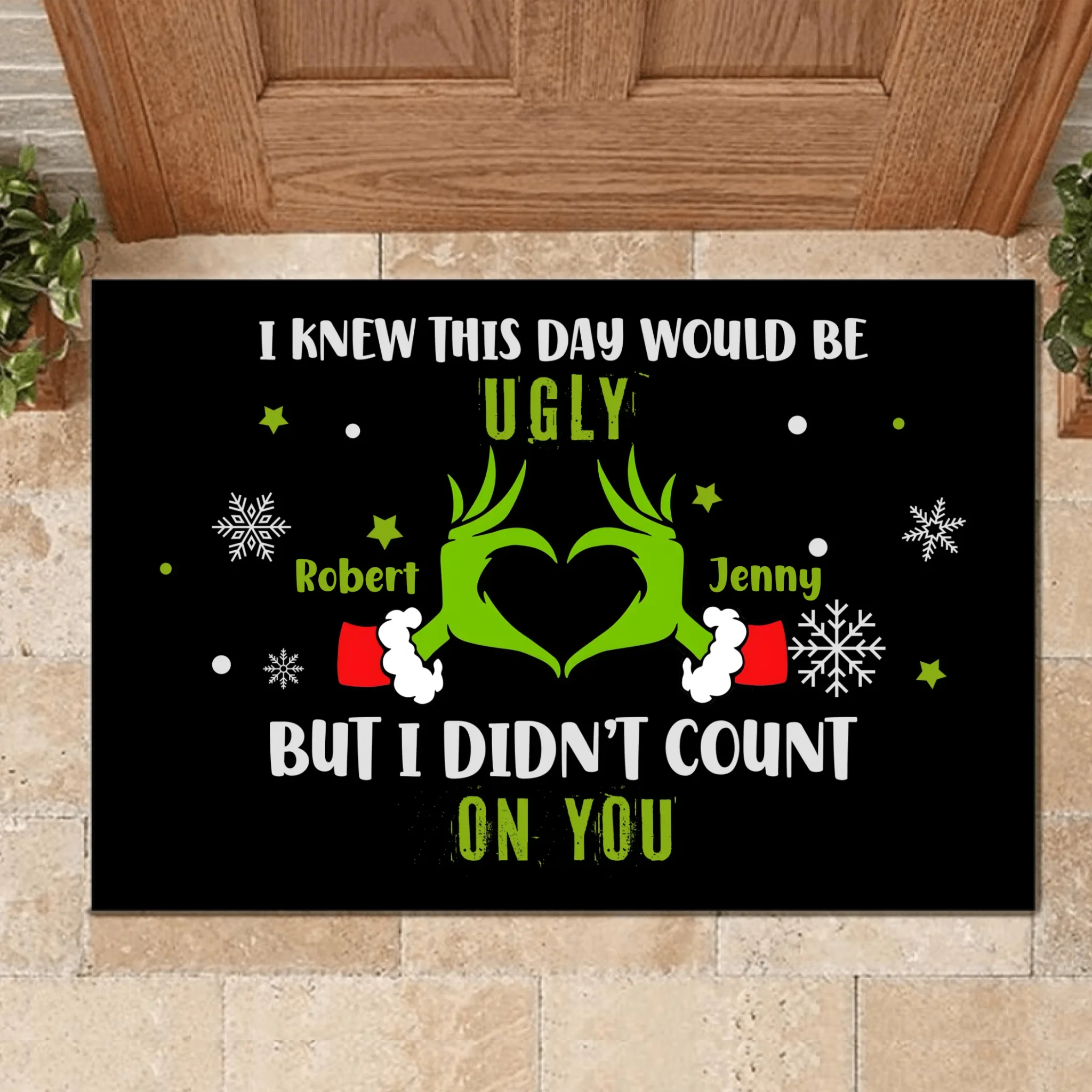 Custom Christmas Claws Rug - Personalized Floor Mat With Couple Names - Decorative Gifts For The Sweet Home