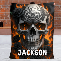 Custom Skull Blanket – Personalized Pattern and Name Flannel Blanket - Home Decoration Gifts