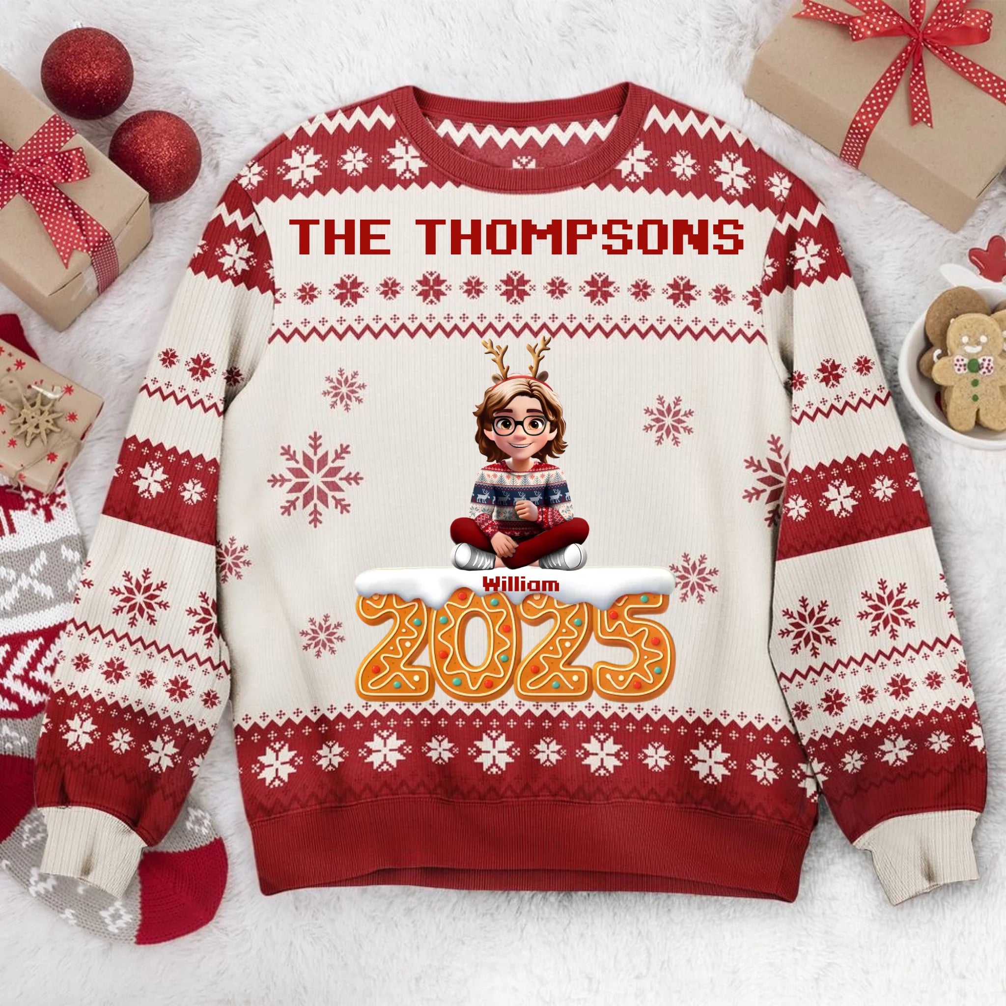 Customized Christmas Family Cartoon Ugly Sweater - Personalized Name And Cartoon Characters - Christmas Gift For Families