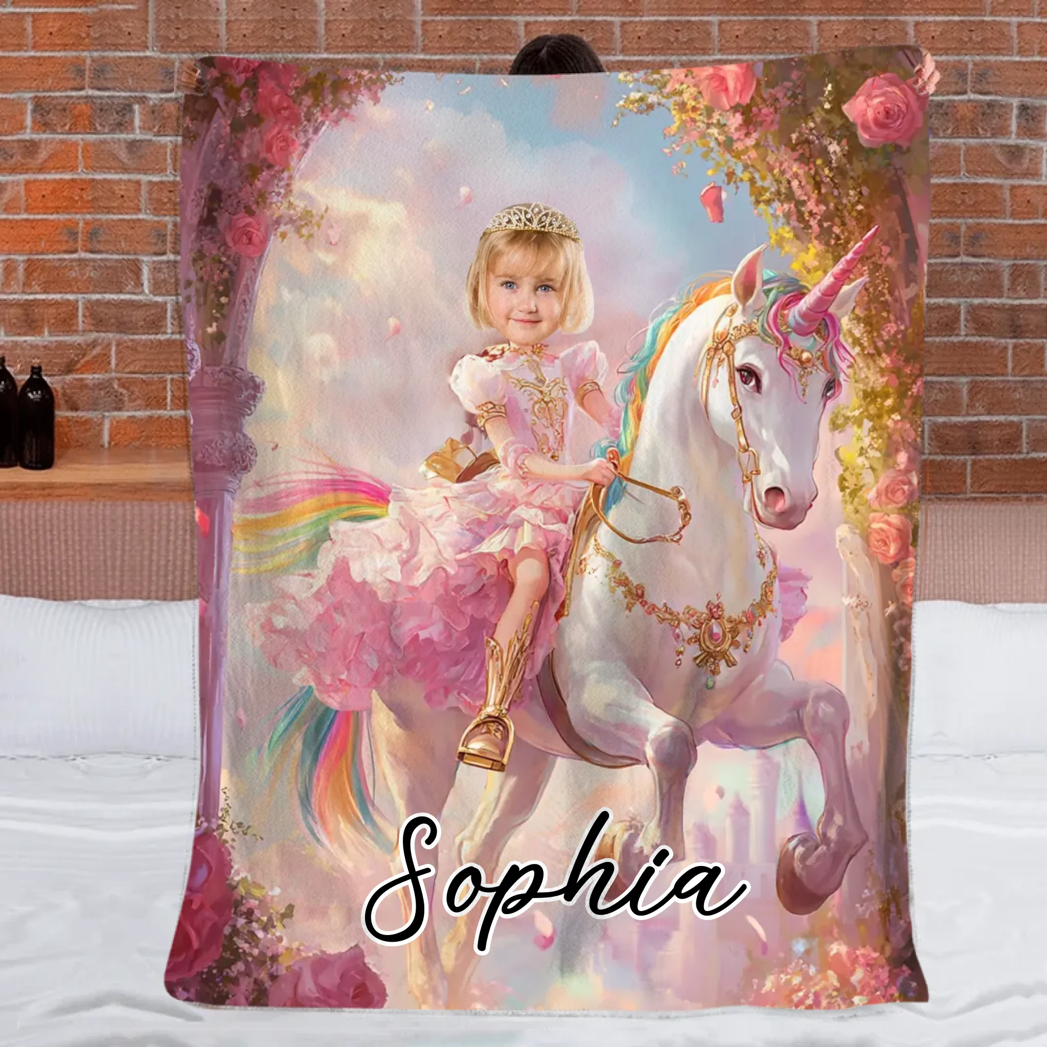 Customized Unicorn Princess Blanket - Personalized Name and Photo Soft Flannel Blanket - A Gift For Daughters, Girls