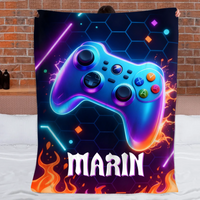 Custom Gaming Controller Blanket – Personalized Gamer Theme Throw – Gift for Kids & Teens