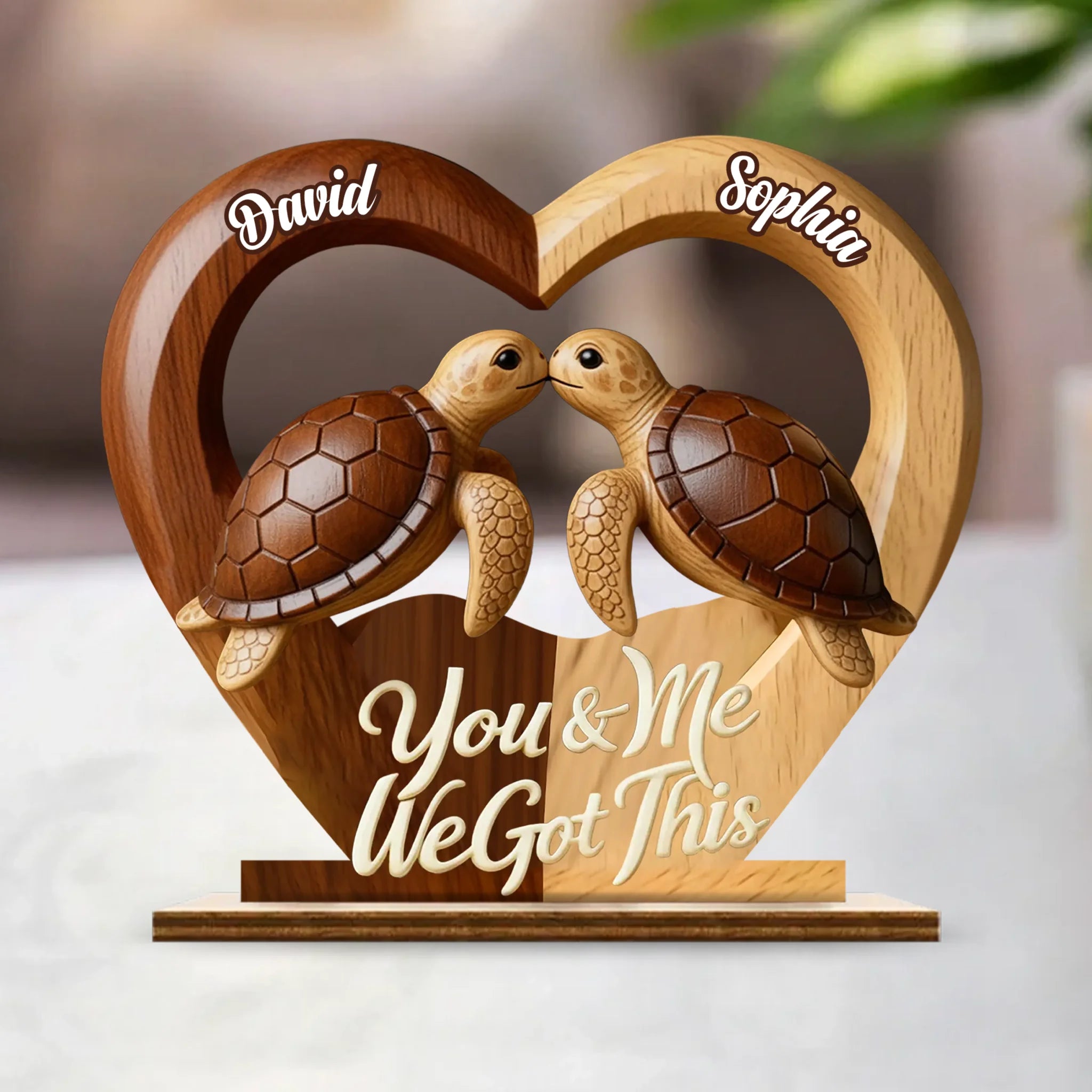 Forever Us Sea Turtle Customized Wooden Ornaments - Personalized Names Wooden Plaque - Couple's Anniversary Gift