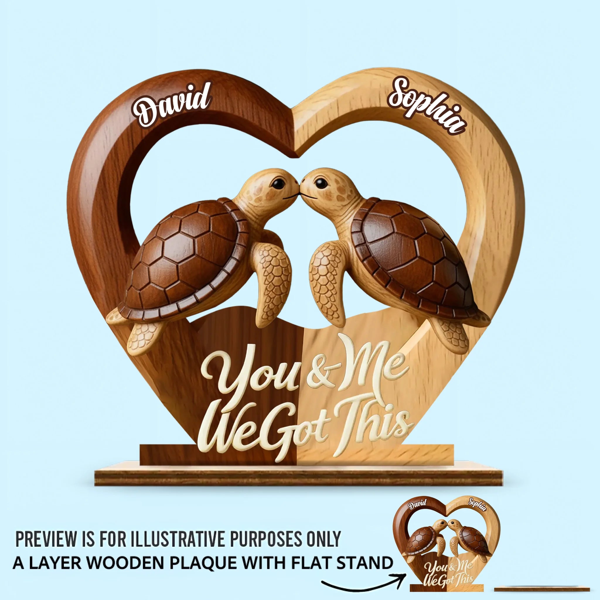 Forever Us Sea Turtle Customized Wooden Ornaments - Personalized Names Wooden Plaque - Couple's Anniversary Gift