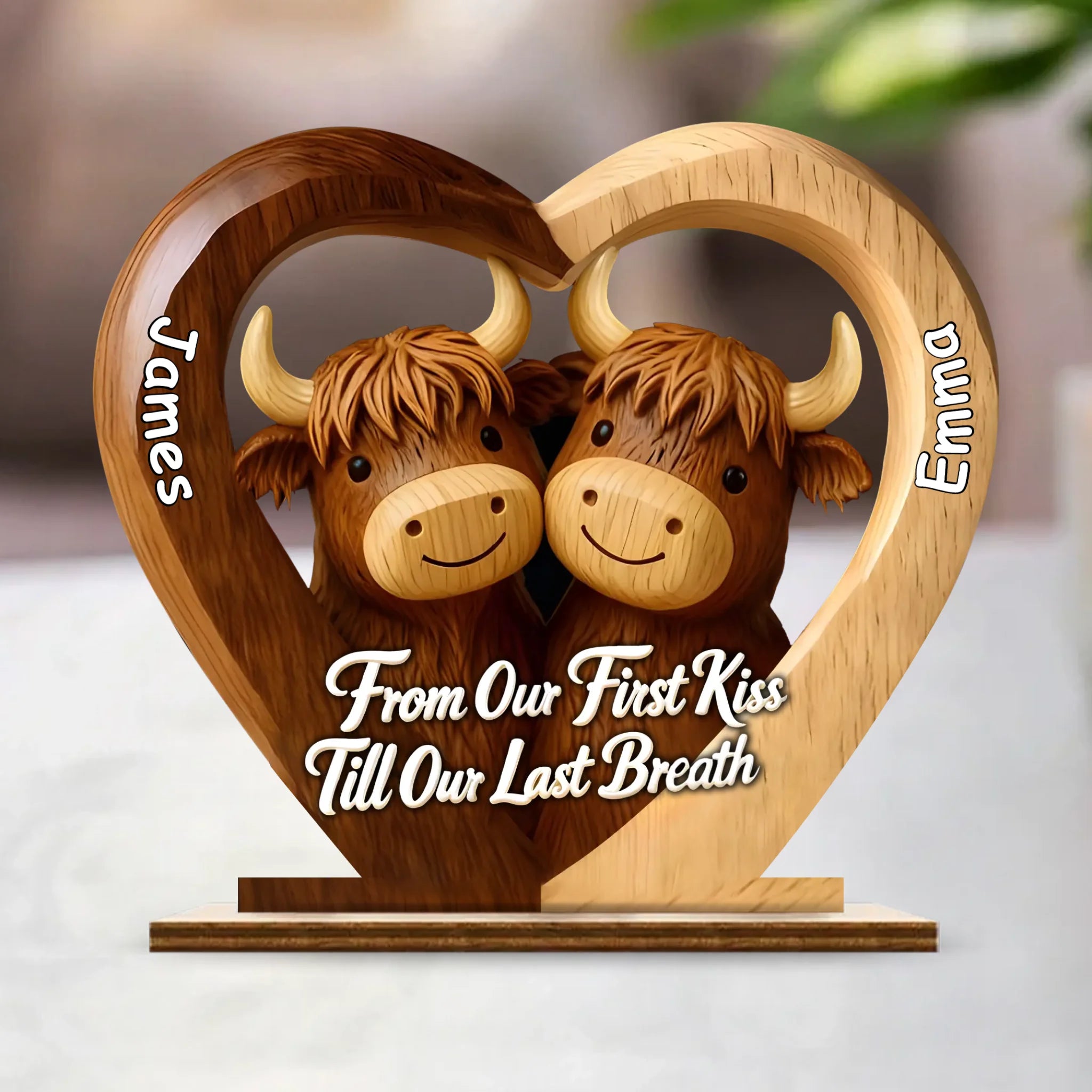 Forever Us Highland Cow Customized Wooden Plaque – Personalized Name And Quote - Gift For Couples