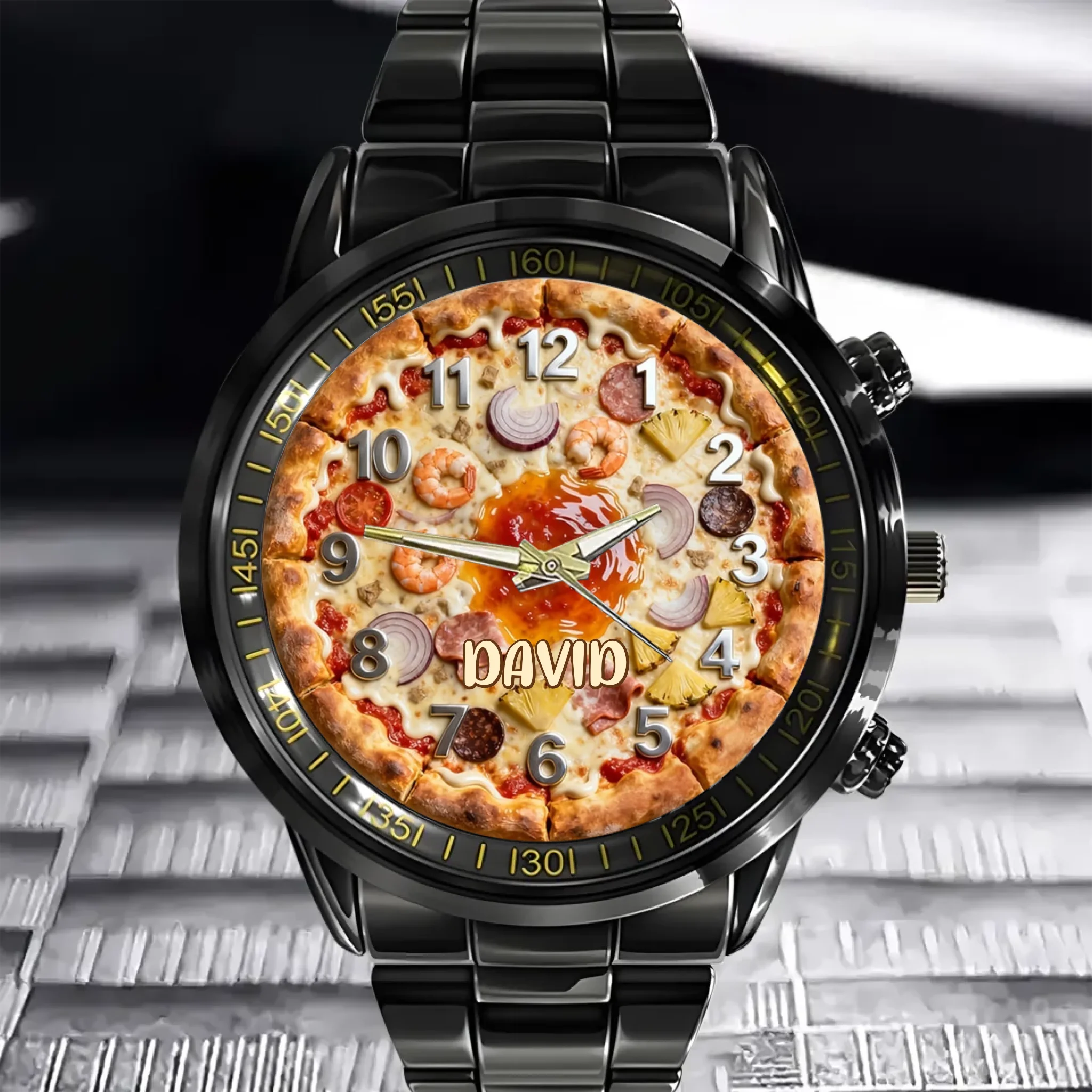 Custom Pizza Theme Watch - Personalized Name - Gift for Foodies, Pizza Lovers