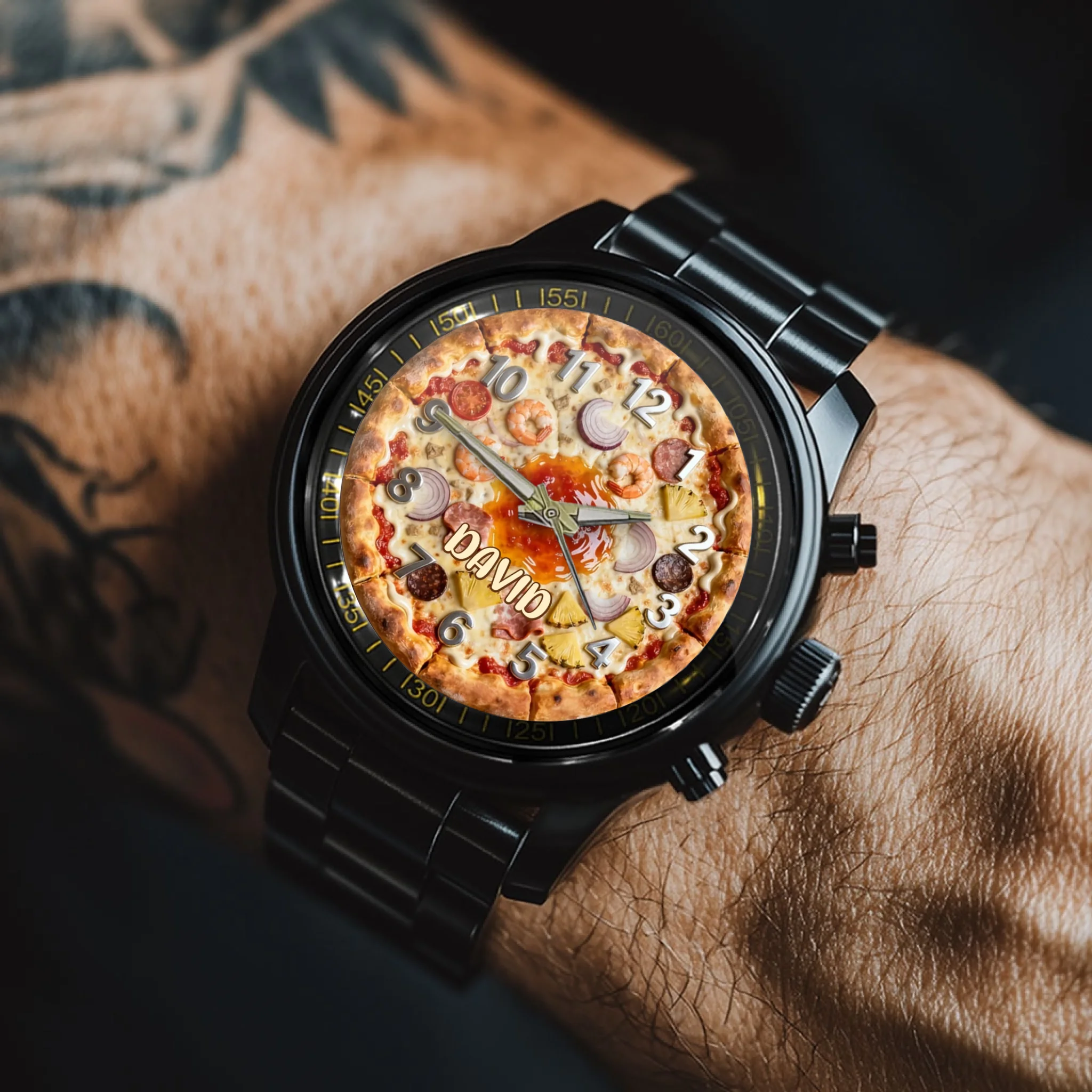 Custom Pizza Theme Watch - Personalized Name - Gift for Foodies, Pizza Lovers