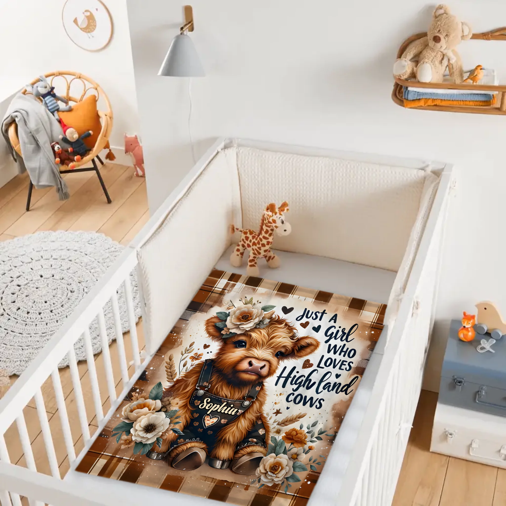 Just A Girl Who Loves Highland Cows Custom Blanket – Personalized Name – Gift for Girls, Highland Cows Lovers