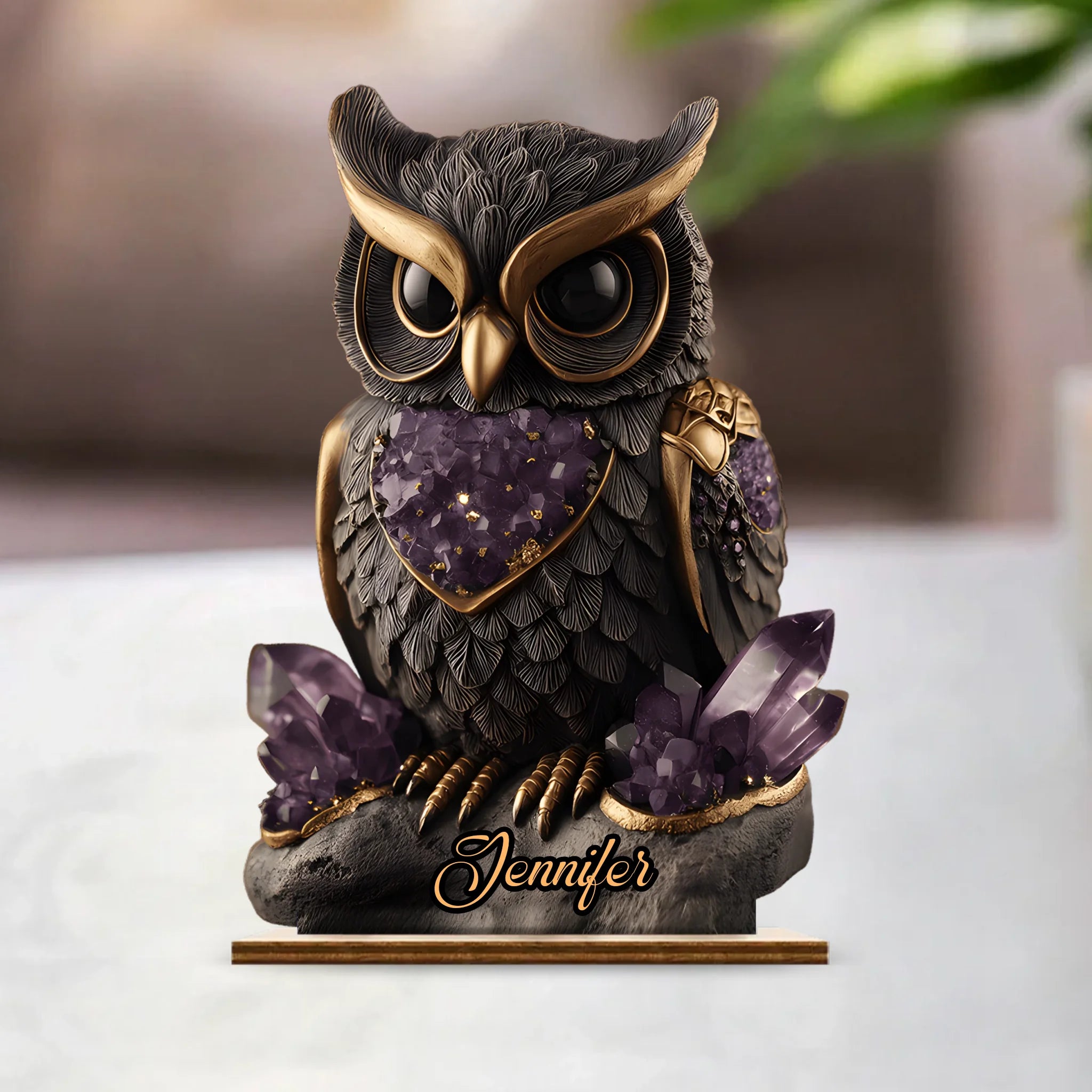Amethyst/ Rose Quartz/ Ruby/... Styled Owl Customized Wooden Plaque – Personalized Color and Name - Decorative Ornaments As Gifts