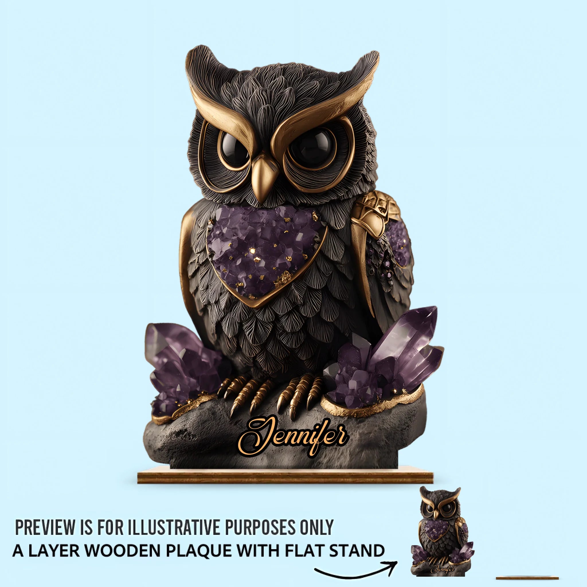 Amethyst/ Rose Quartz/ Ruby/... Styled Owl Customized Wooden Plaque – Personalized Color and Name - Decorative Ornaments As Gifts
