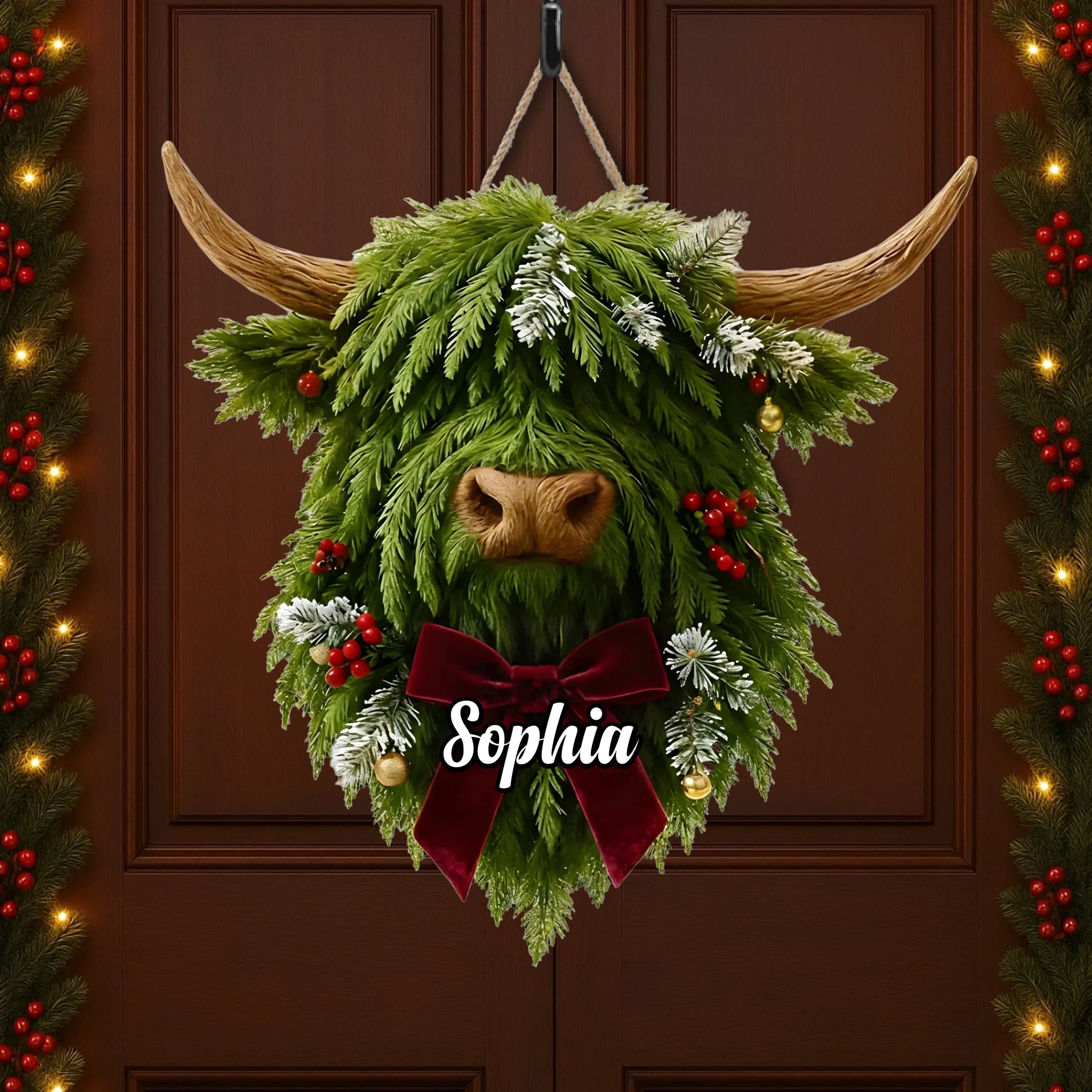 Customized Grassland-Style Highland Cow Wooden Sign - Personalized Name