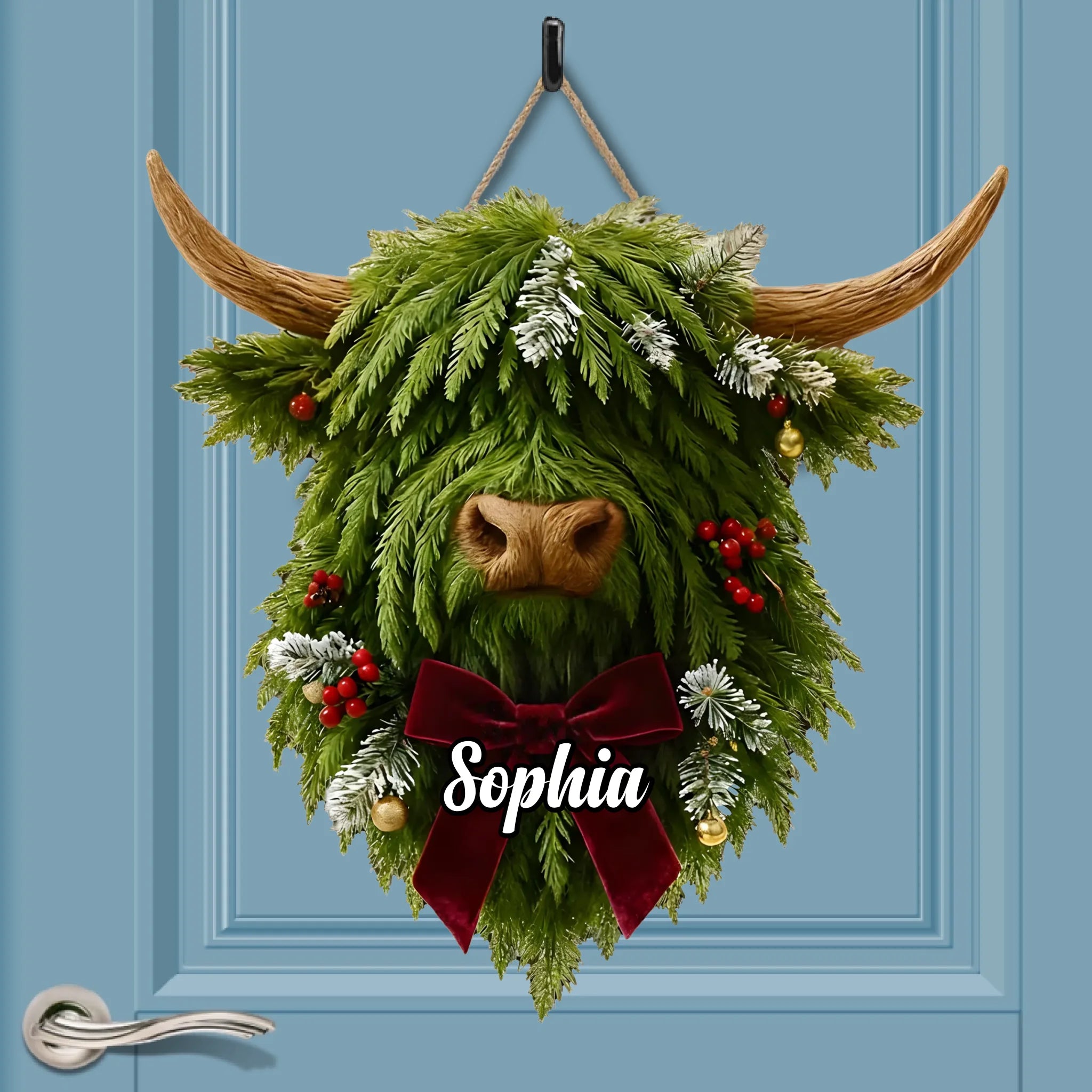Customized Grassland-Style Highland Cow Wooden Sign - Personalized Name
