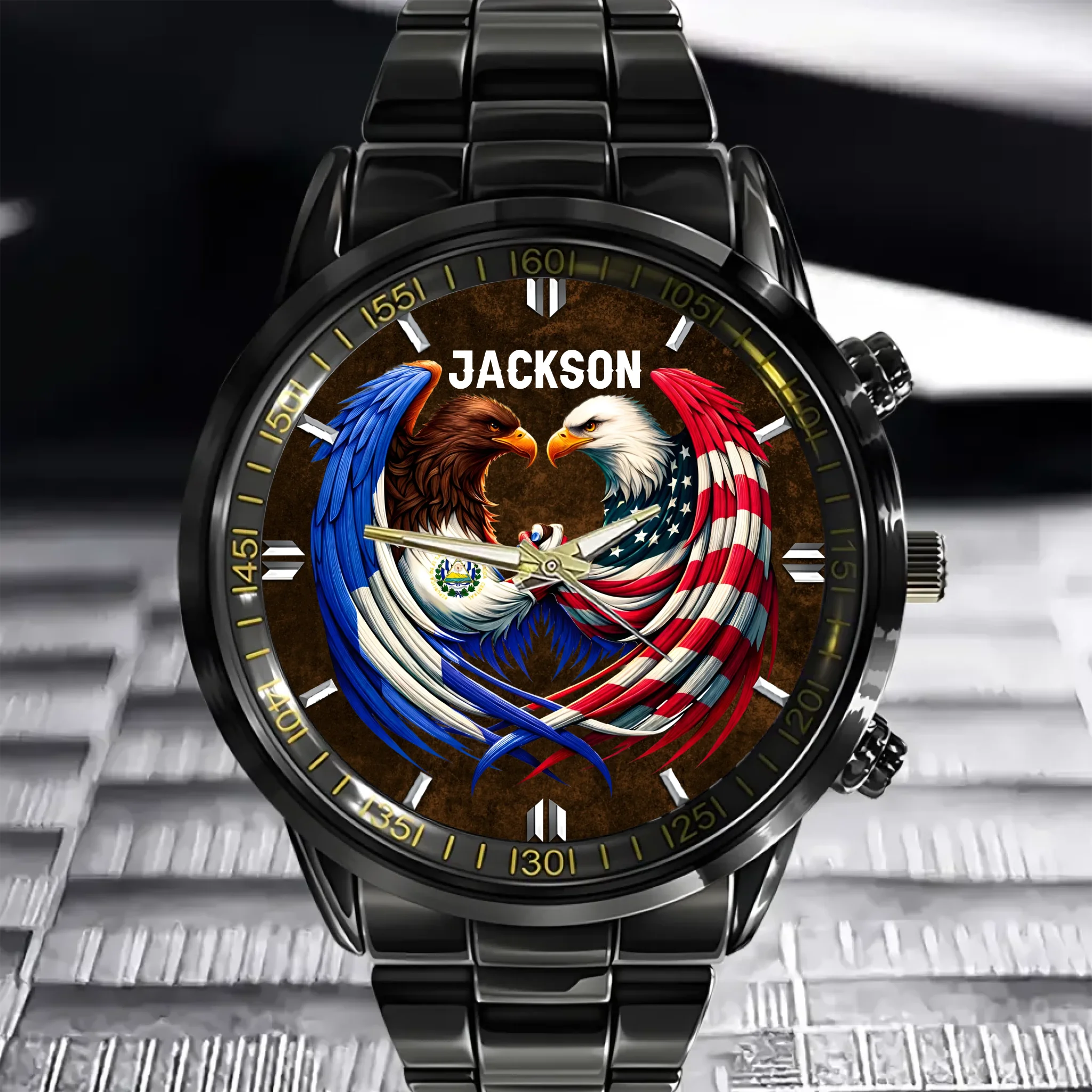 Mexico USA Eagles Flags Customized Watch – Personalized Name - Gift For Hims, Hers