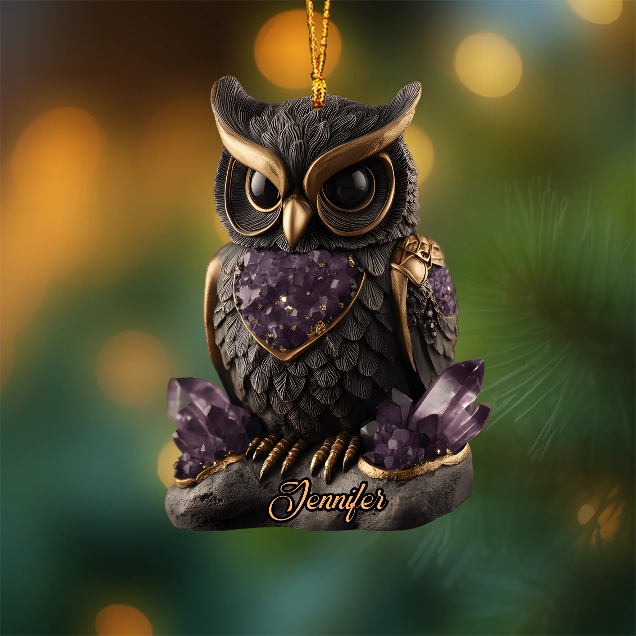 Amethyst/ Rose Quartz/ Ruby/... Styled Owl Customized Acrylic Ornament - Personalized Color and Name - Decorative Ornaments As Gifts