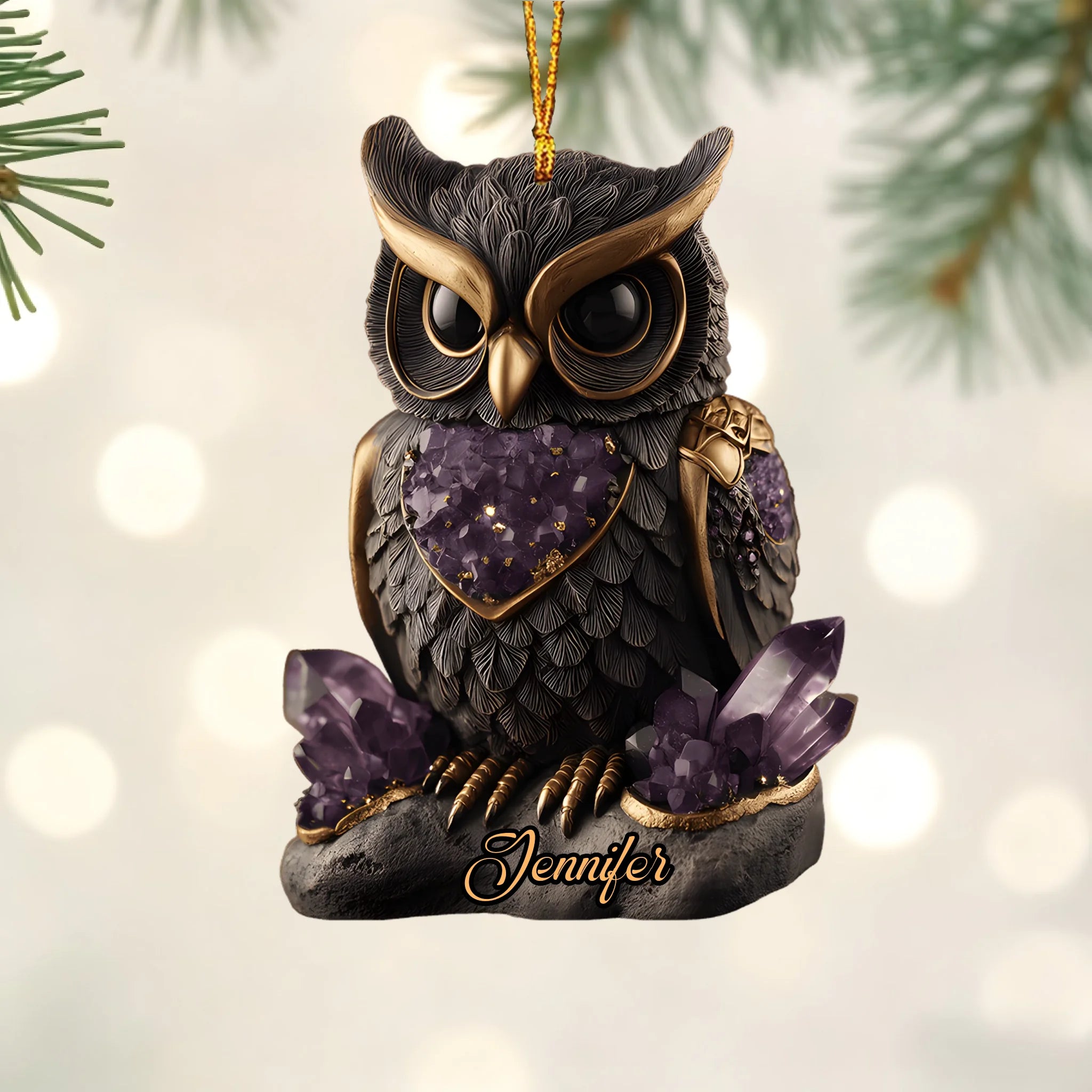 Amethyst/ Rose Quartz/ Ruby/... Styled Owl Customized Acrylic Ornament - Personalized Color and Name - Decorative Ornaments As Gifts