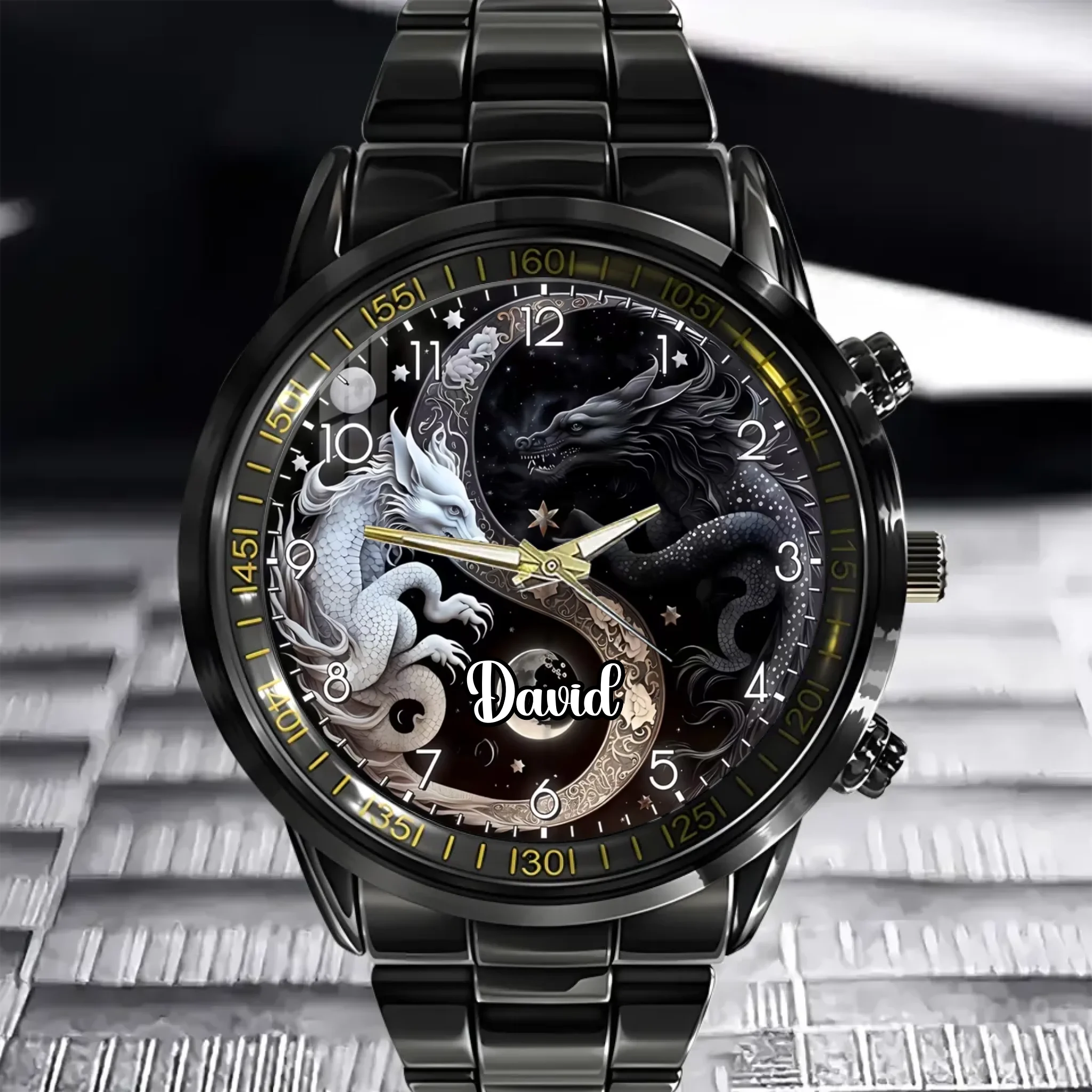 Taiji Yin-Yang Dragon Custom Watch – Personalized Name - Eastern Cultural and Artistic Gifts, Gift for Dragons Lover