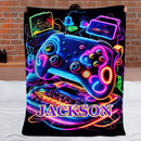 Neon Gaming Controller Custom Blanket - Personalized Name - Gifts for E-sports Player, Game Enthusiasts