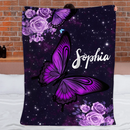 Purple Butterfly Flower Custom Blanket - Personalized Name - Gifts for Girl, Woman