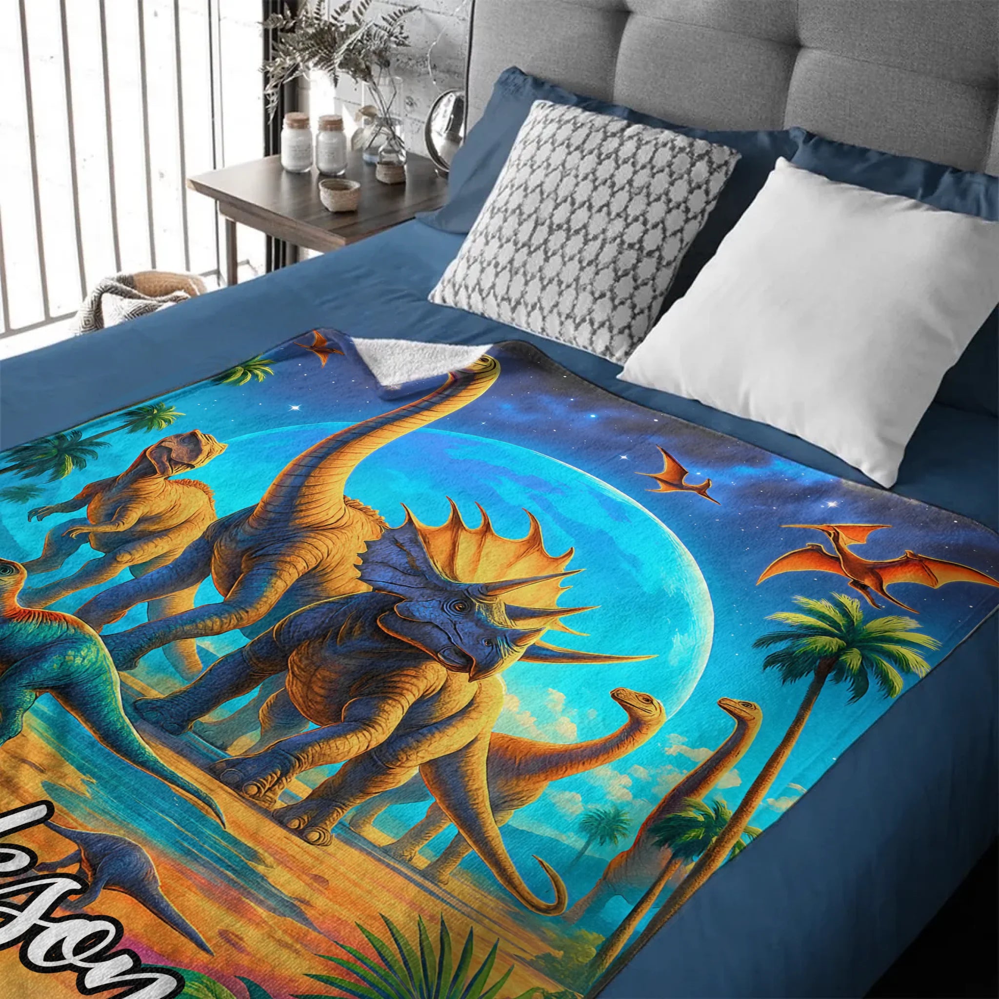 Customized Jurassic Dinosaur Blanket - Personalized Name - Gifts For Dinosaur Enthusiasts, Friend
