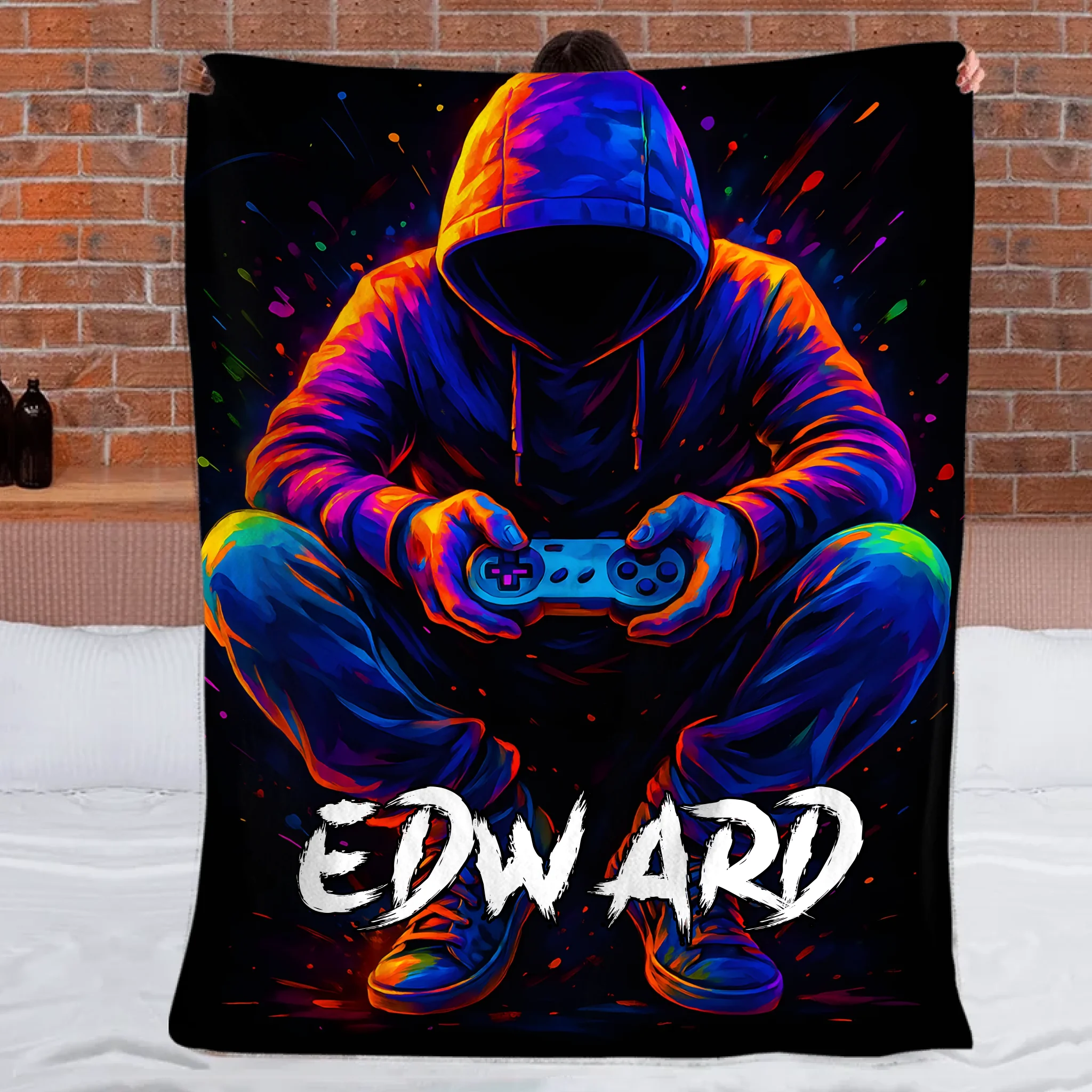 Customized Gaming Controller Blanket - Personalized Name - Gifts For Him, Her, Game Lovers