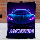 Neon Purple Car Customized Blanket - Personalized Name - Gifts For Racing, Car Lovers