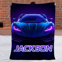 Neon Purple Car Customized Blanket - Personalized Name - Gifts For Racing, Car Lovers
